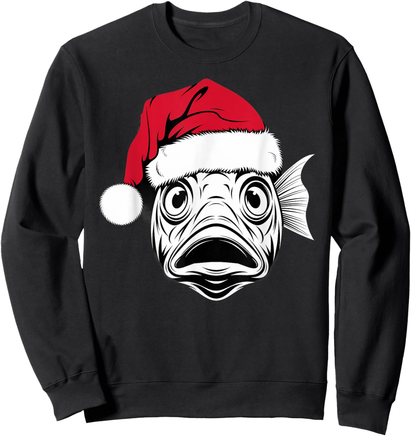 Funny Santa Fish on Marry Christmas Fish Sweatshirt - Sweatshirt | Black