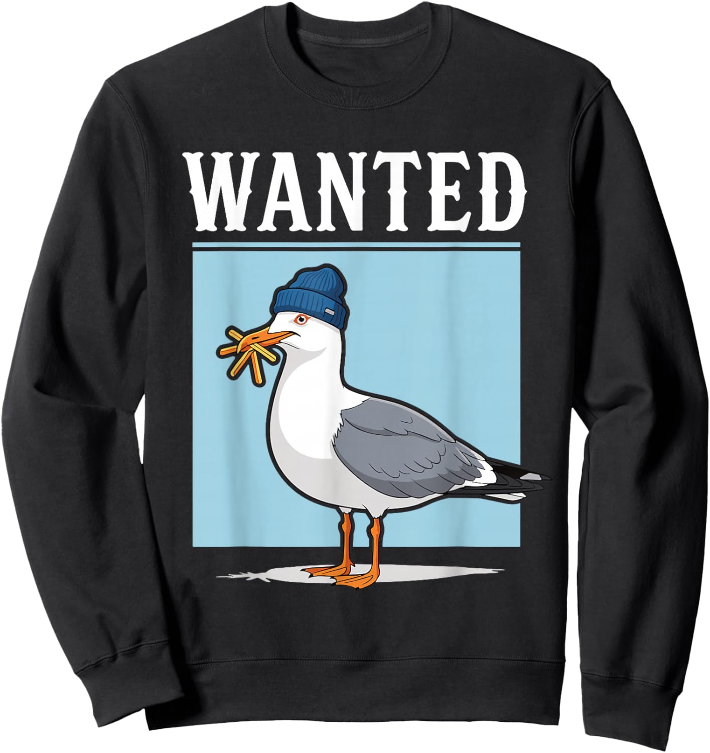 Wanted Möwe mit Pommes Frites Beanie Humor Sweatshirt - Sweatshirt | Black