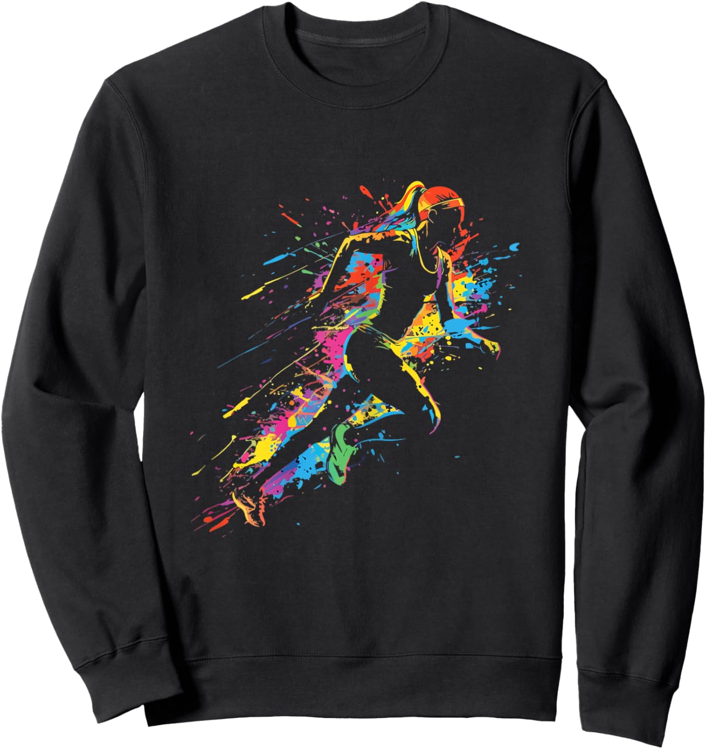 Marathon Running Paint Splash Trail Runner Sprinting Girls Sweatshirt - Sweatshirt | Black