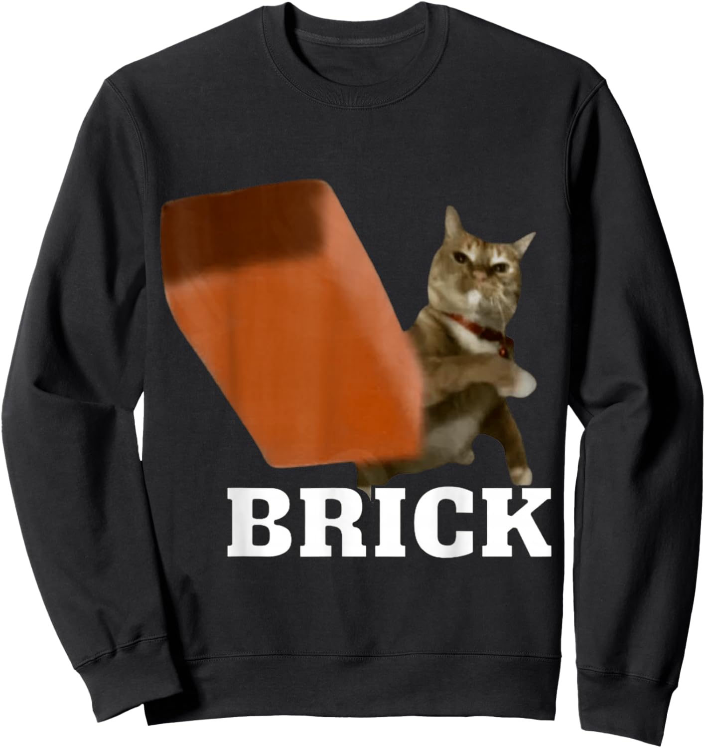 Cat Throwing Brick Funny Meme Cute Sweatshirt - Sweatshirt | Black