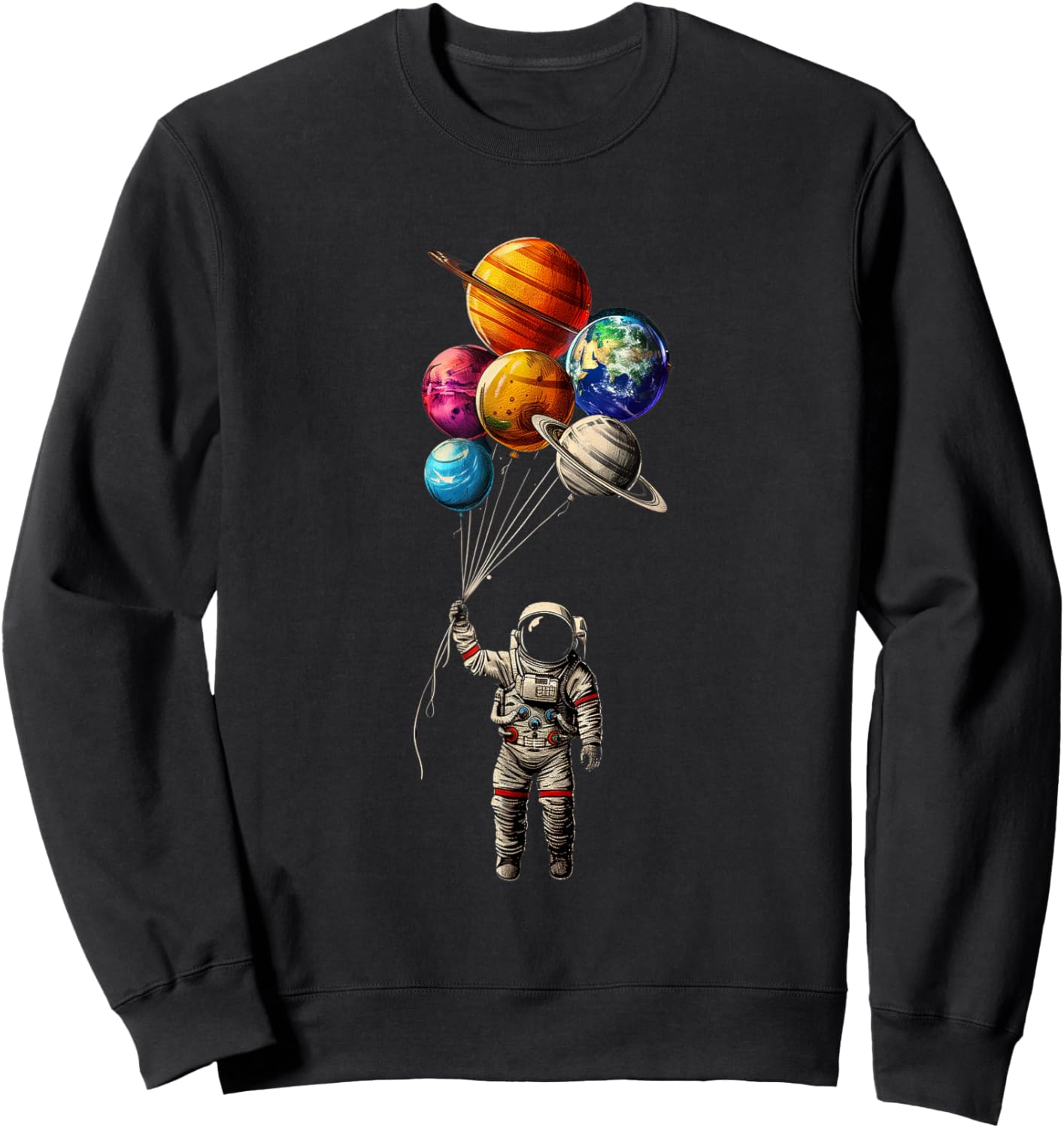 Funny Astronaut holding balloon planets Sweatshirt - Sweatshirt | Black
