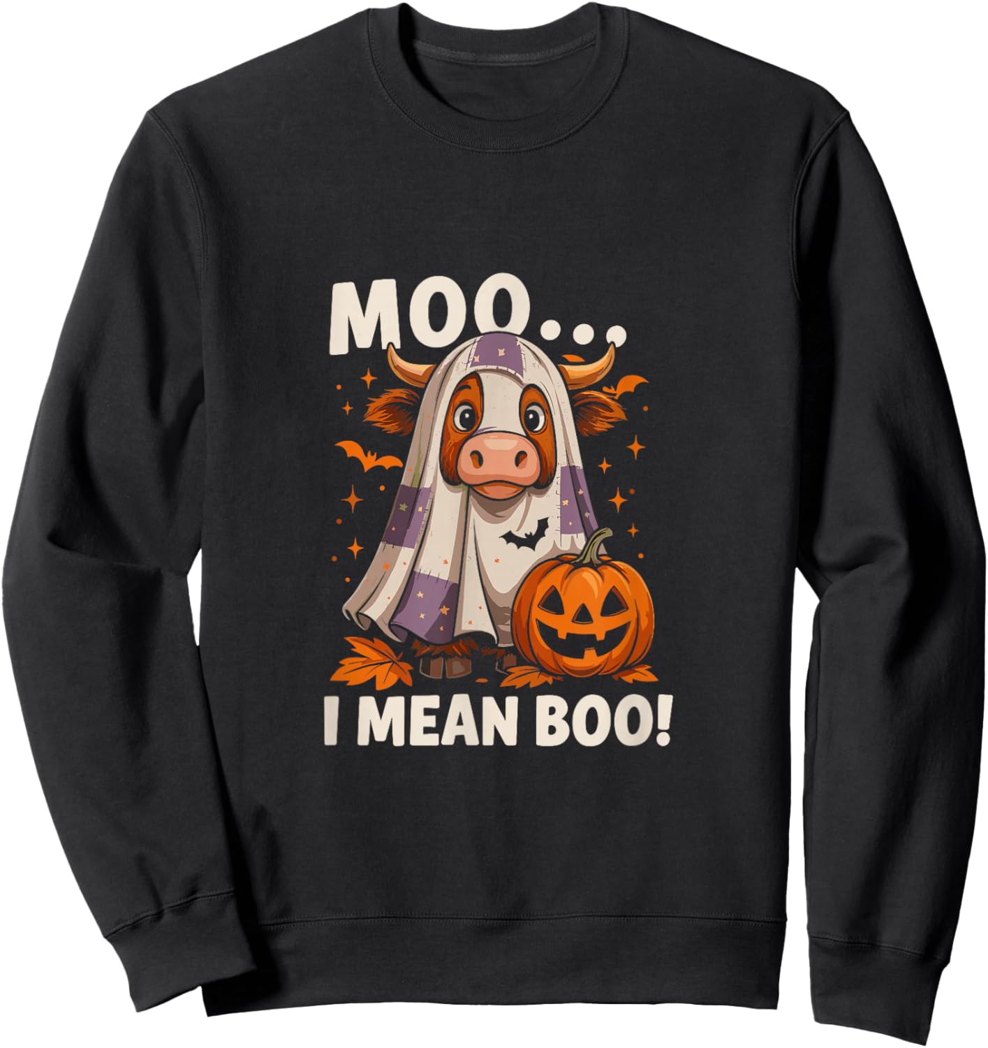 Moo I Mean Boo Funny Ghost Cows Halloween Highland Cow Sweatshirt - Sweatshirt | Black