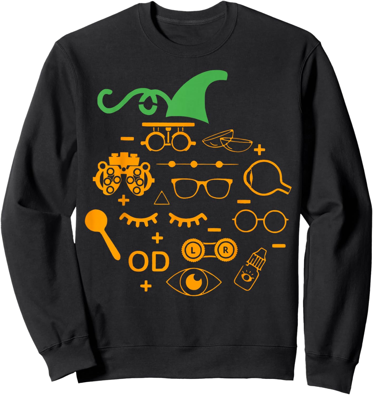 Optometry Symbols Pumpkin Shape Autumn Halloween Optometrist Sweatshirt - Sweatshirt | Black