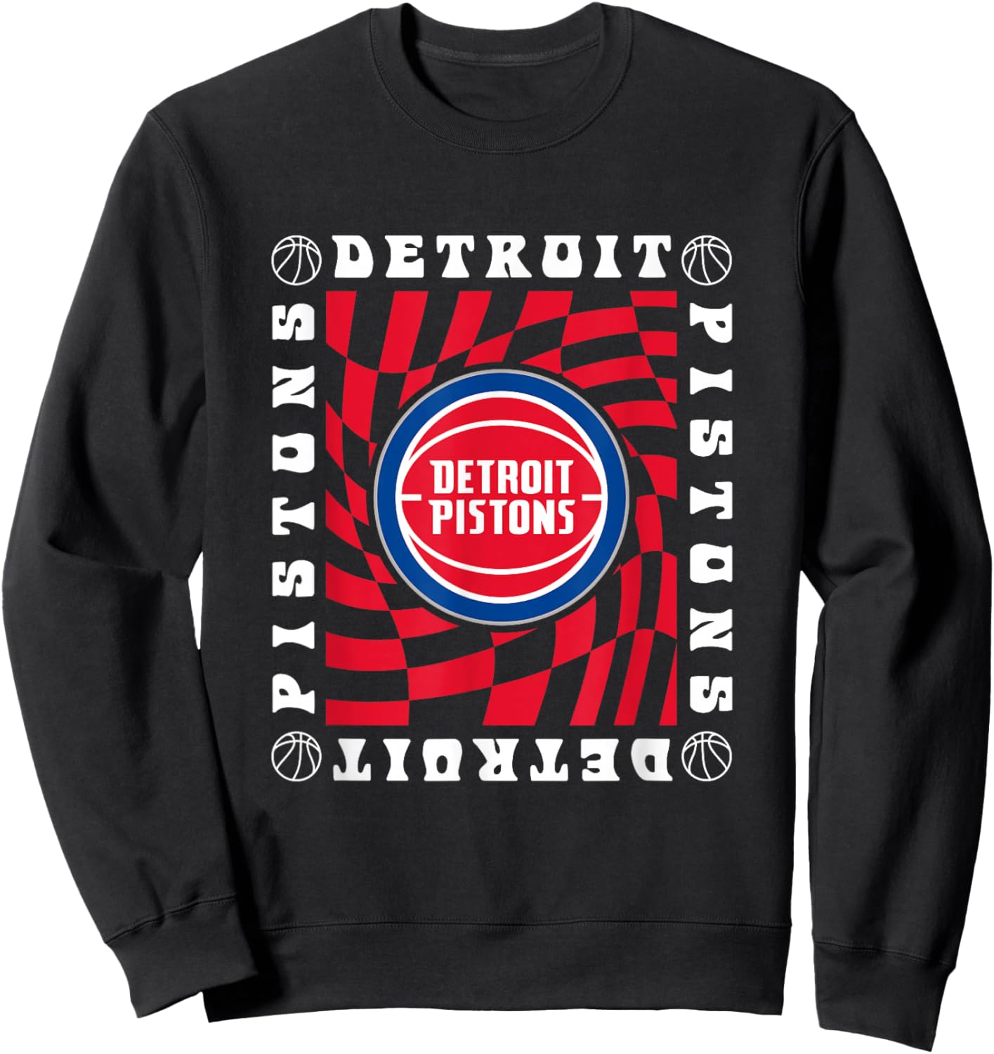 NBA Detroit Pistons Retro Checkerboard Wave Sweatshirt - Sweatshirt | Black
