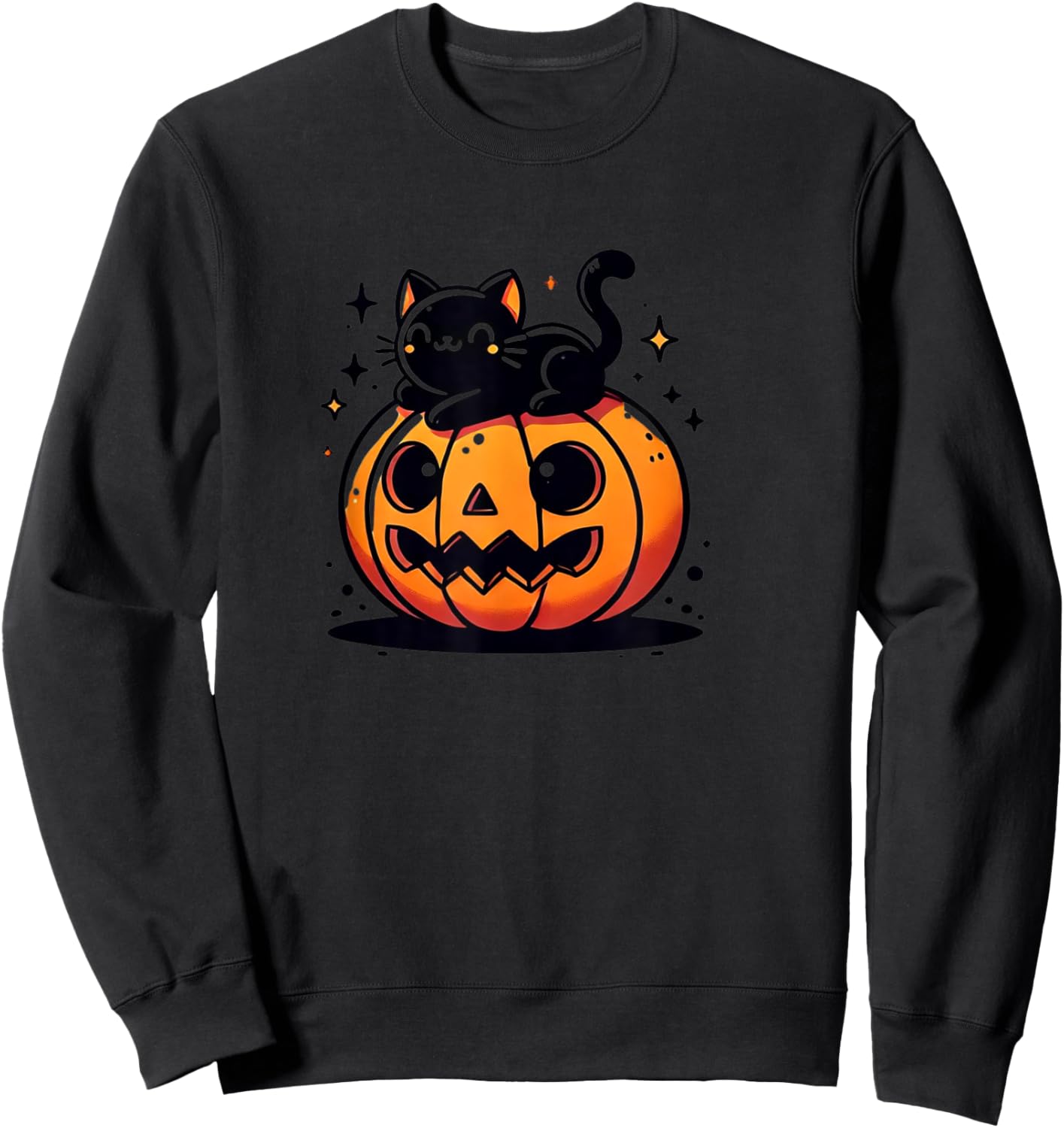 Kawaii Anime Halloween Cat Pumpkin Kids Sweatshirt - Sweatshirt | Black
