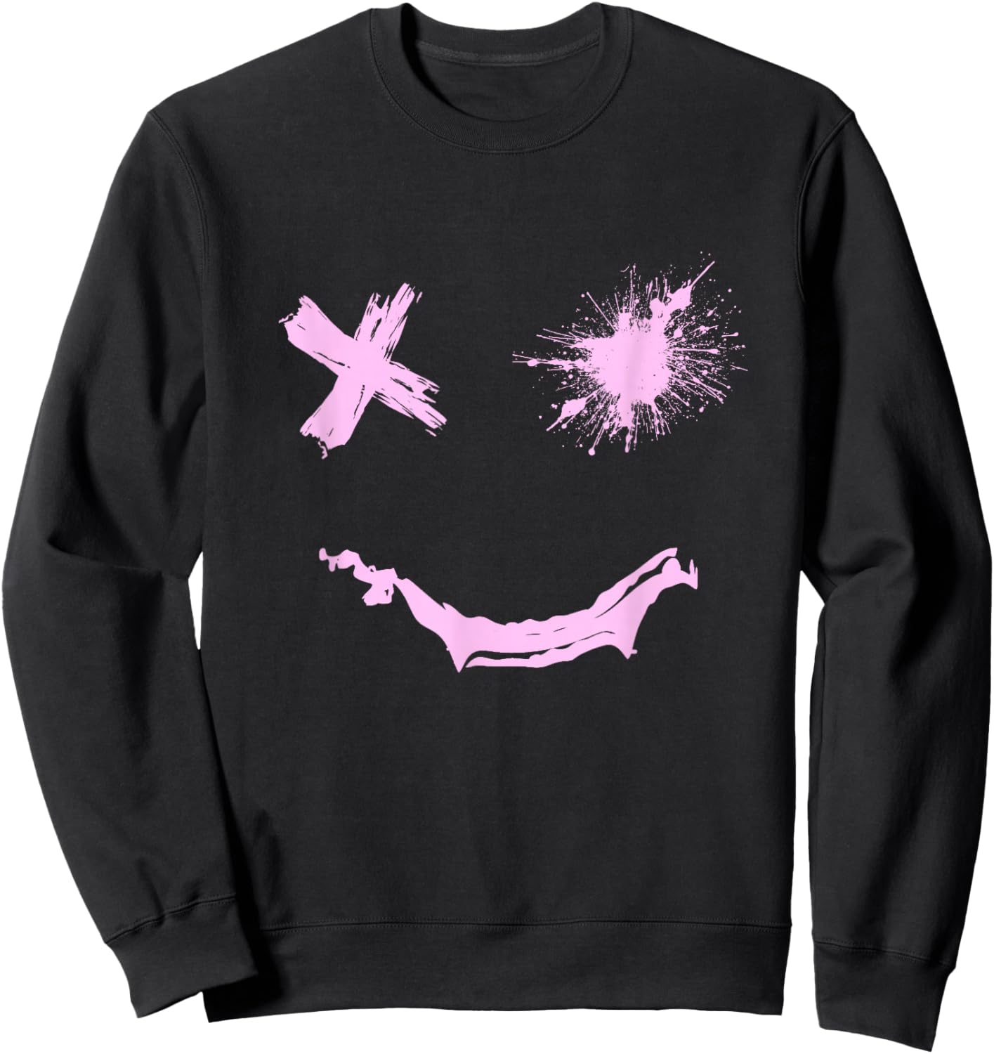 Pink Grunge Face Smile Color Graphic Pink Sweatshirt - Sweatshirt | Black