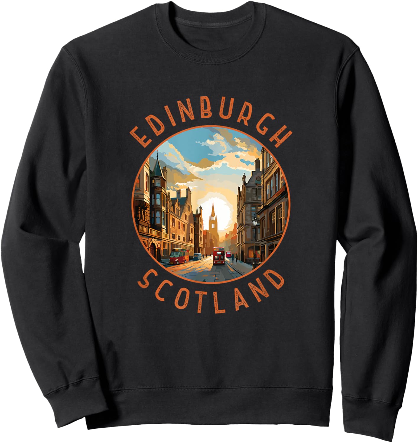 Edinburgh Scotland Retro Distressed Circle Travel Souvenir Sweatshirt - Sweatshirt | Black