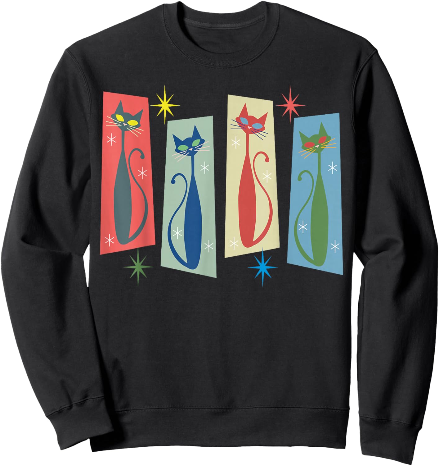 Mid Century Modern Cat Art Atomic Cats Vintage Retro Women Sweatshirt - Sweatshirt | Black