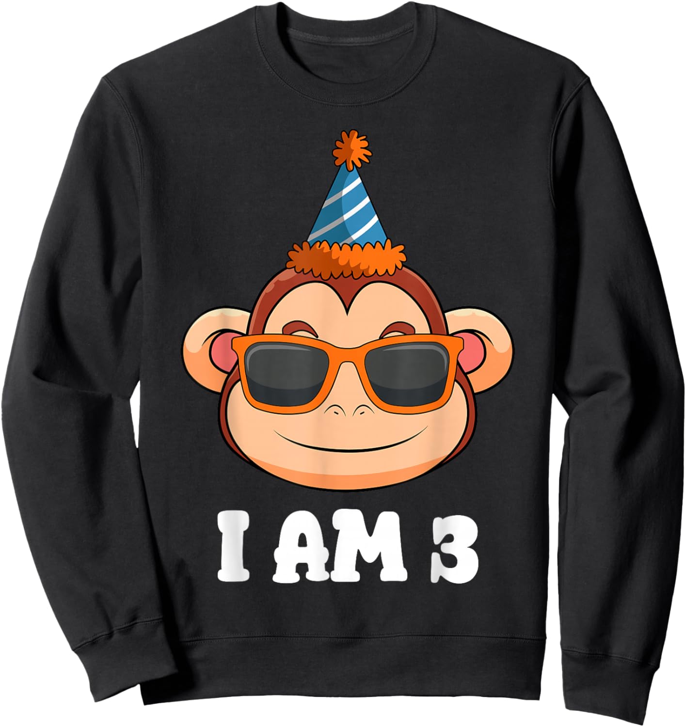 Monkey 3rd Birthday Party Hat Animal Jungle Theme Zookeeper Sweatshirt - Sweatshirt | Black
