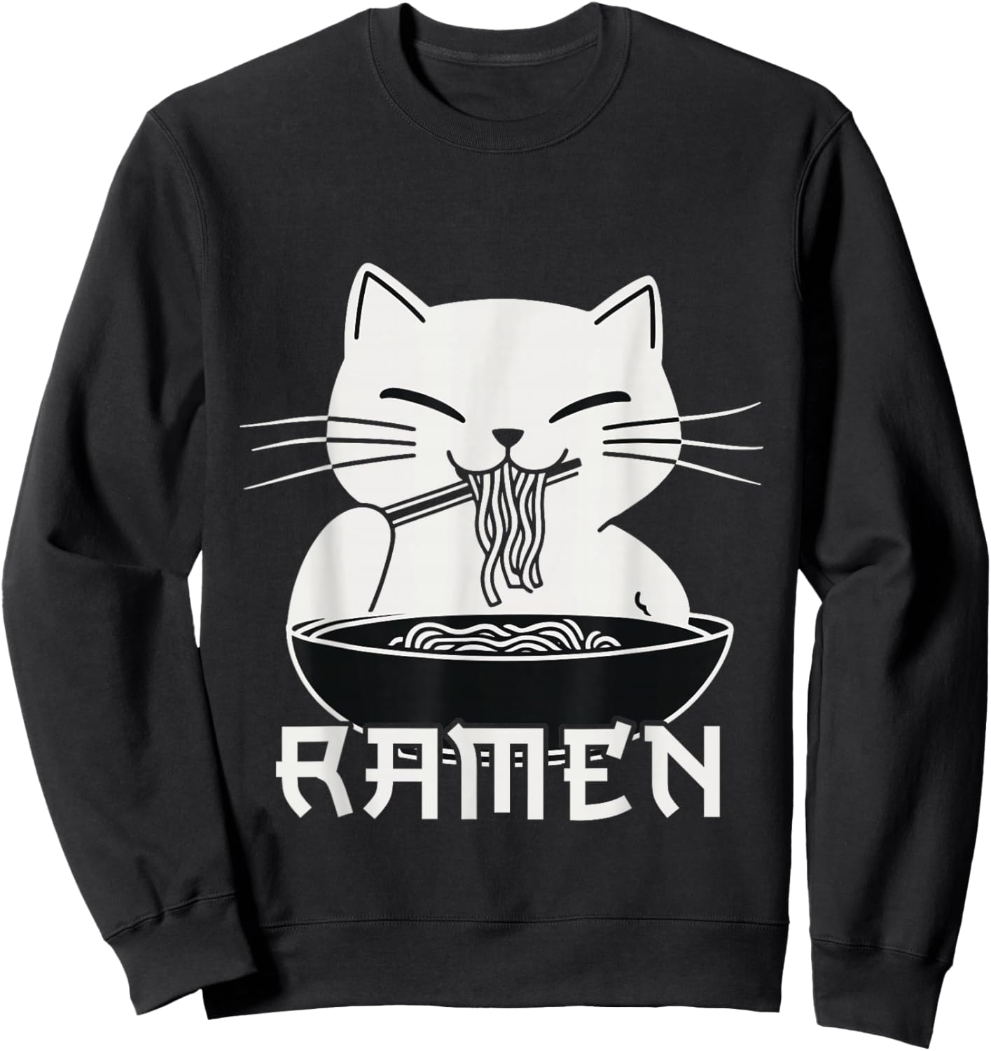 Kawaii Noodles Soup Anime Japanese Ramen Cat Teens Girls Sweatshirt - Sweatshirt | Black