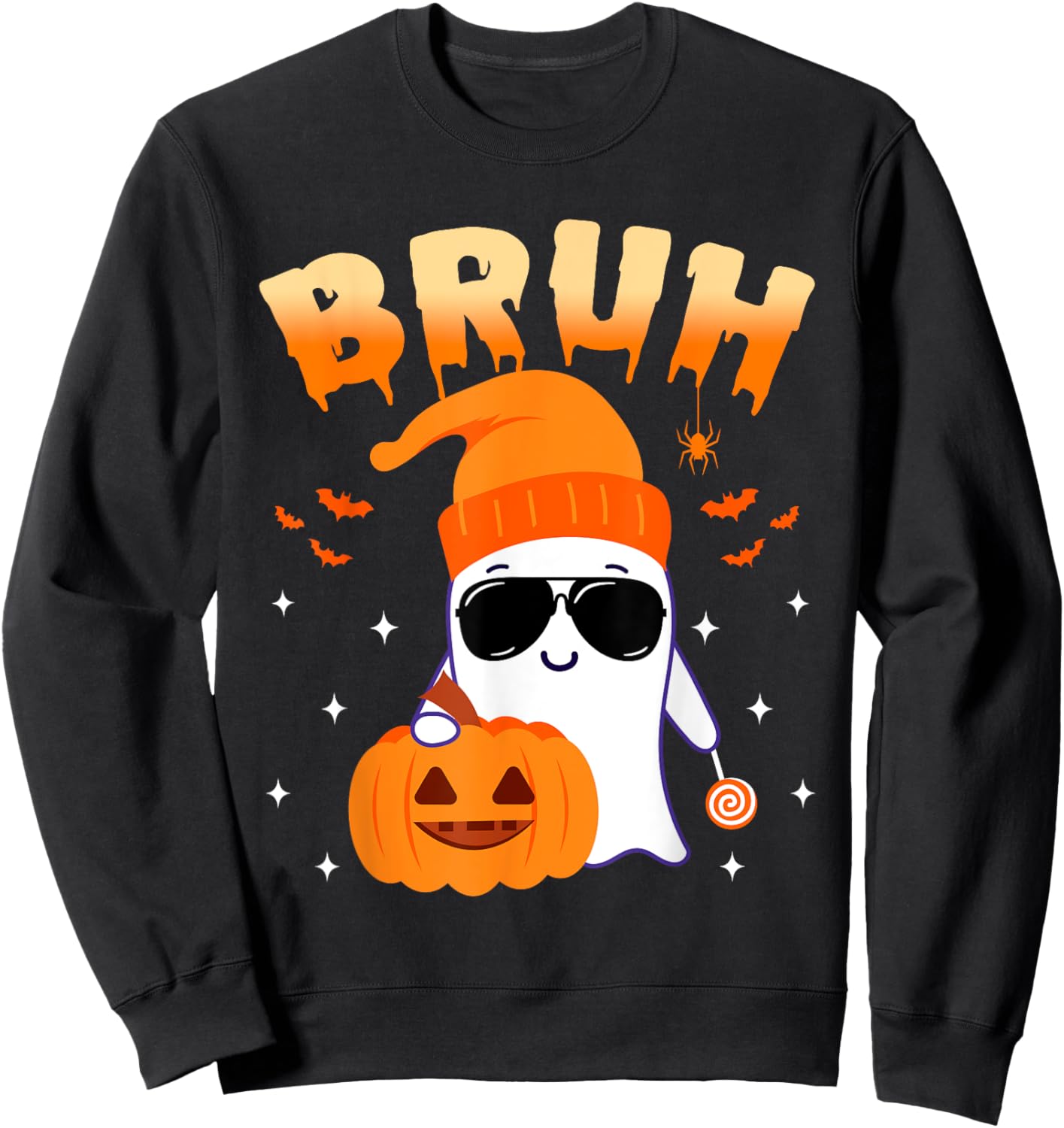 Bruh Ghost Halloween Cute Ghost Trick Or Treat Candy Kids Sweatshirt - Sweatshirt | Black