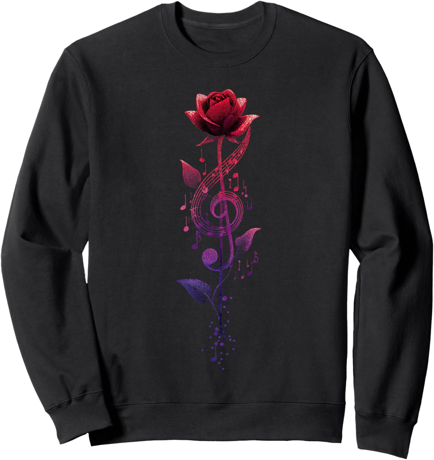 Rose Flower Piano Musician Musical Notes Love Music Sweatshirt - Sweatshirt | Black