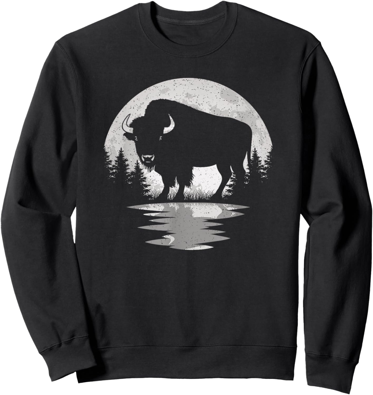 Bison Lover Moon Vintage Buffalo Men Women Kids Sweatshirt - Sweatshirt | Black