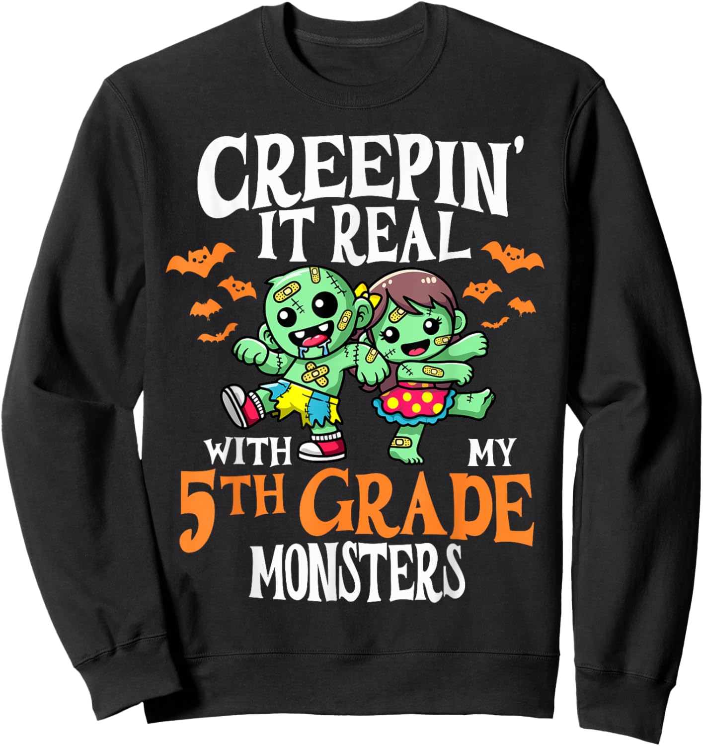 Creepin It Real Monster School 5th Grade Teacher Halloween Sweatshirt - Sweatshirt | Black