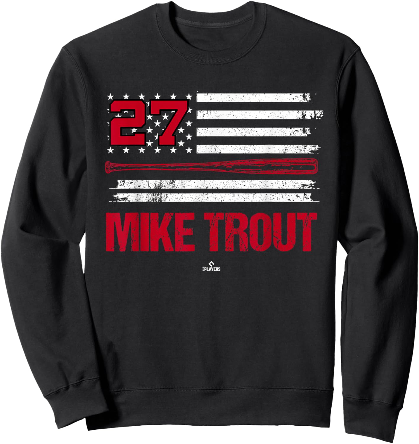 USA Flag Bat Mike Trout Los Angeles Baseball MLBPA Sweatshirt - Sweatshirt | Black