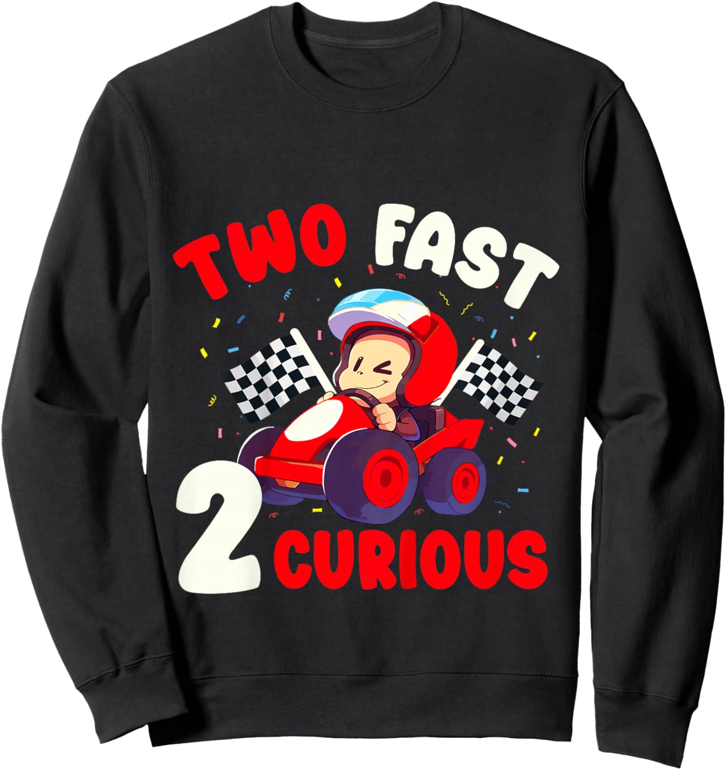 Two Fast 2 Curious Racing Car 2nd Birthday Boys Family Boy Sweatshirt - Sweatshirt | Black