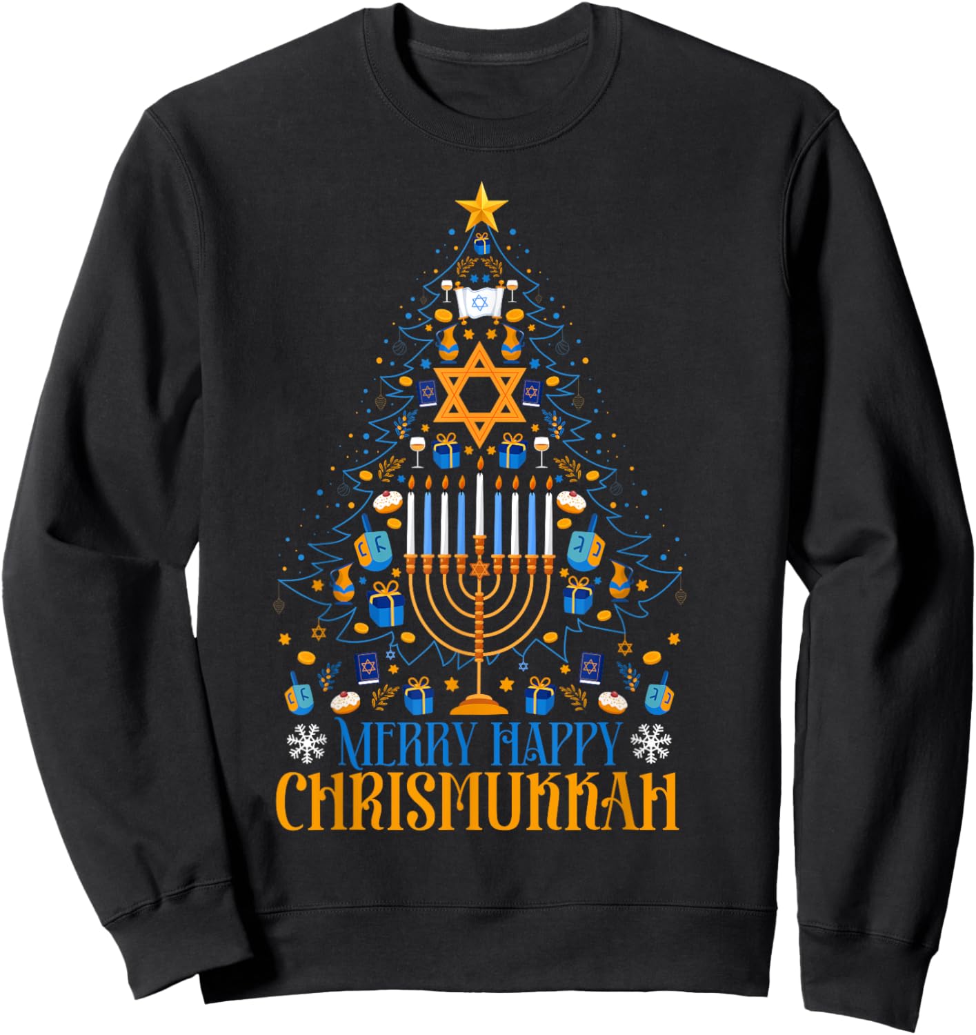 Merry Happy Christmukkah Jewish Christmas Hanukkah Chanukah Sweatshirt - Sweatshirt | Black