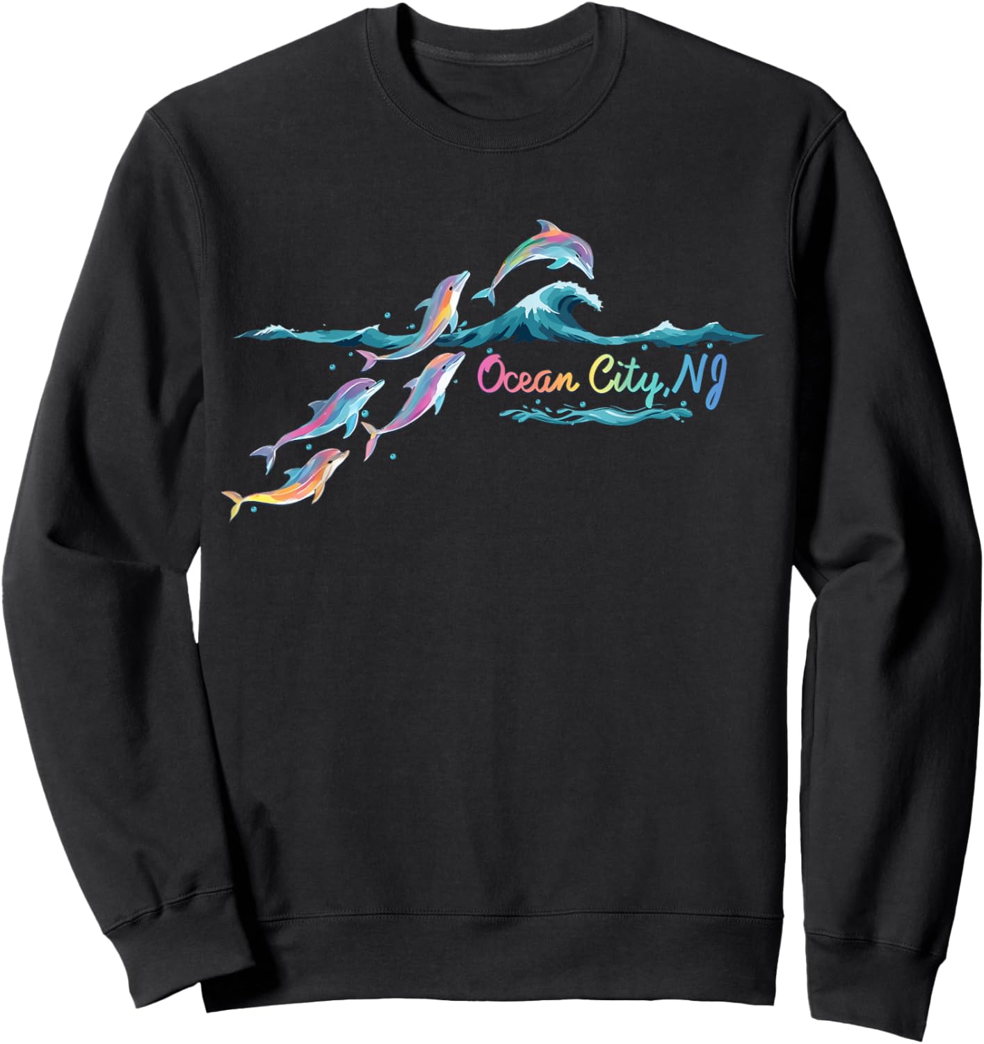 Ocean City NJ Colorful Dolphin Lover Beach Vacation Sweatshirt - Sweatshirt | Black