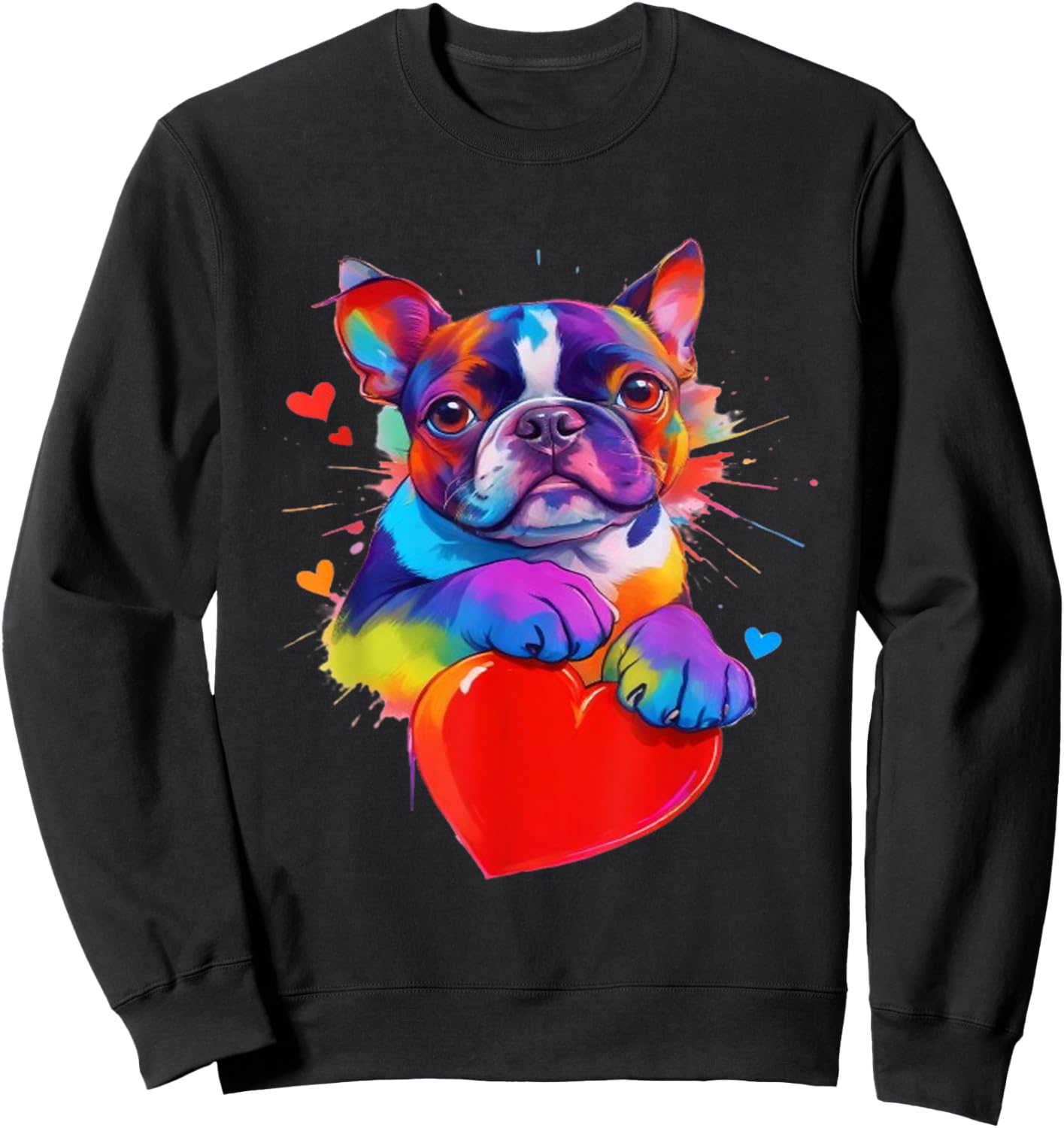 Boston Terrier Shirt - Colorful Boston Terrier Heart Graphic Sweatshirt - Sweatshirt | Black