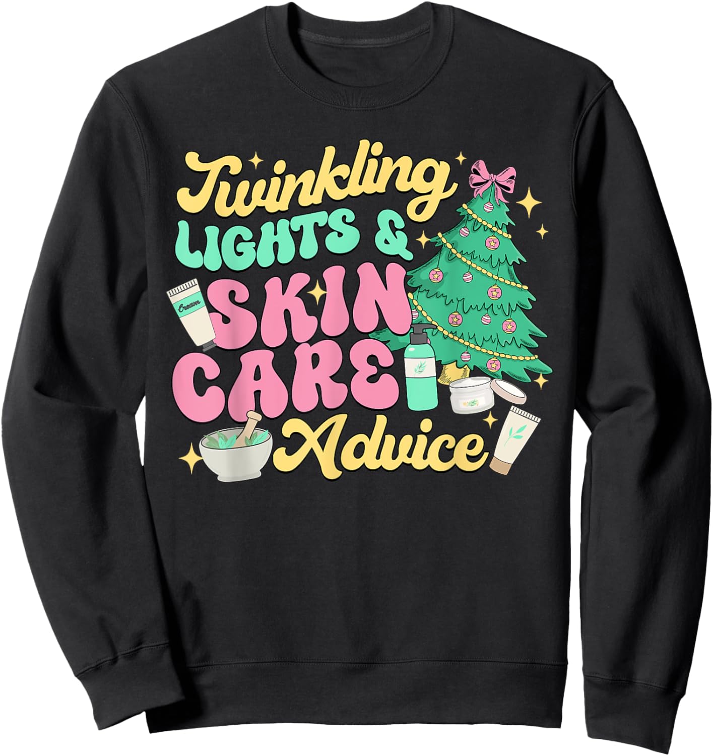 Twinkling Lights & Skin Care Advice, Dermatology Nurse Xmas Sweatshirt - Sweatshirt | Black