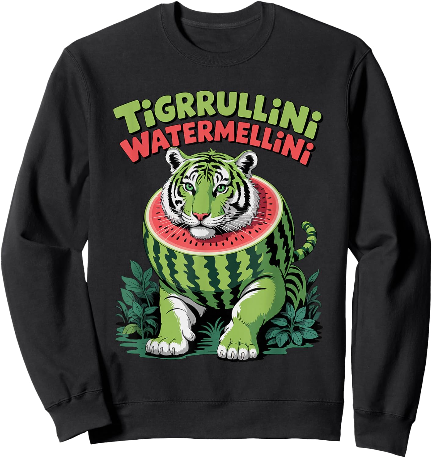 Tigrrullini Watermellini Italian Brainrot Meme Sweatshirt - Sweatshirt | Black