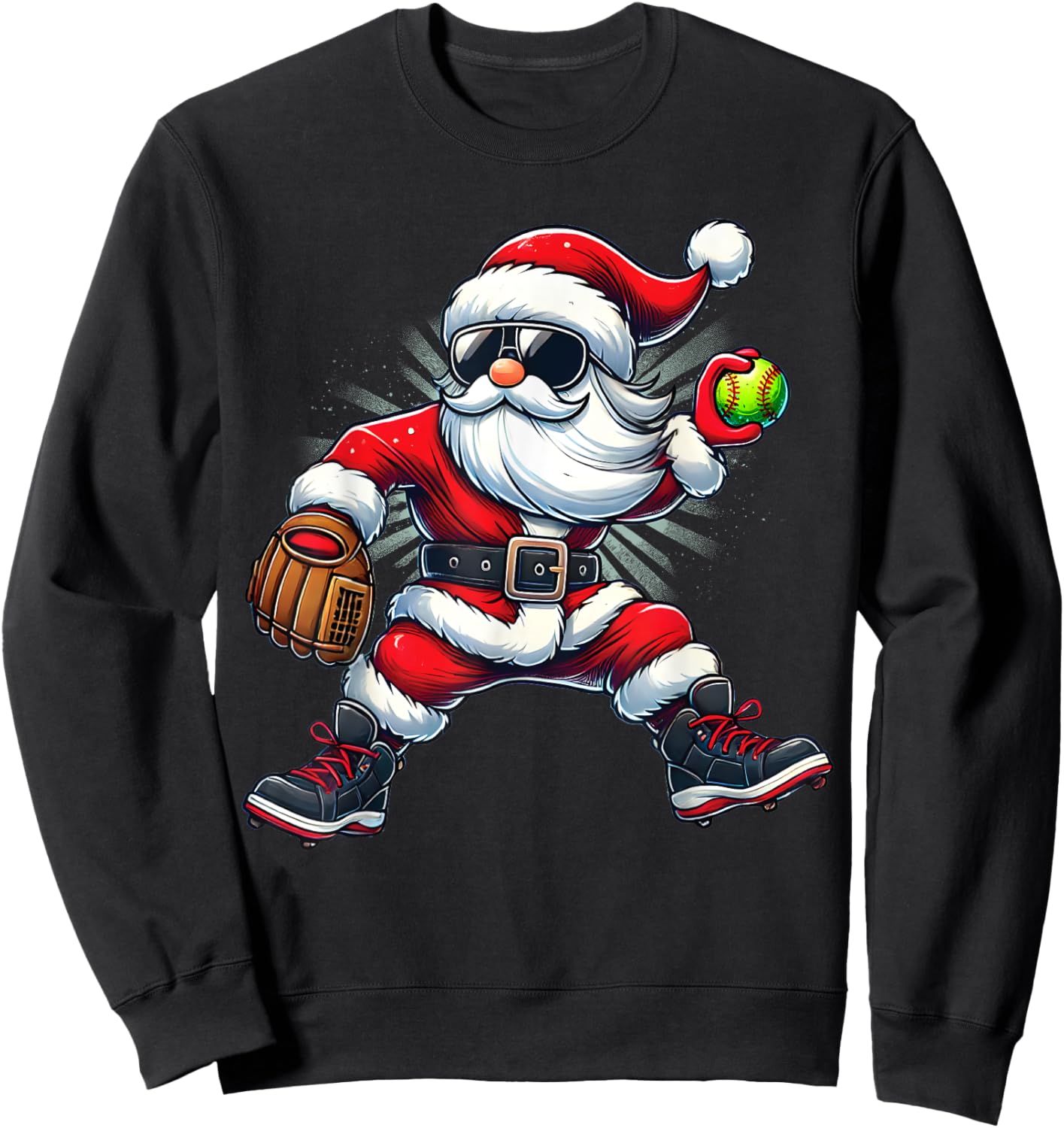 Santa Playing Softball as Pitcher Boys Kids Teens Christmas Sweatshirt - Sweatshirt | Black