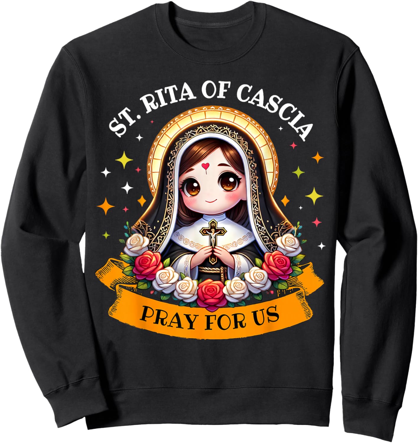 St Rita of Cascia Pray for Us Devotional Catholic for Kids Sweatshirt - Sweatshirt | Black