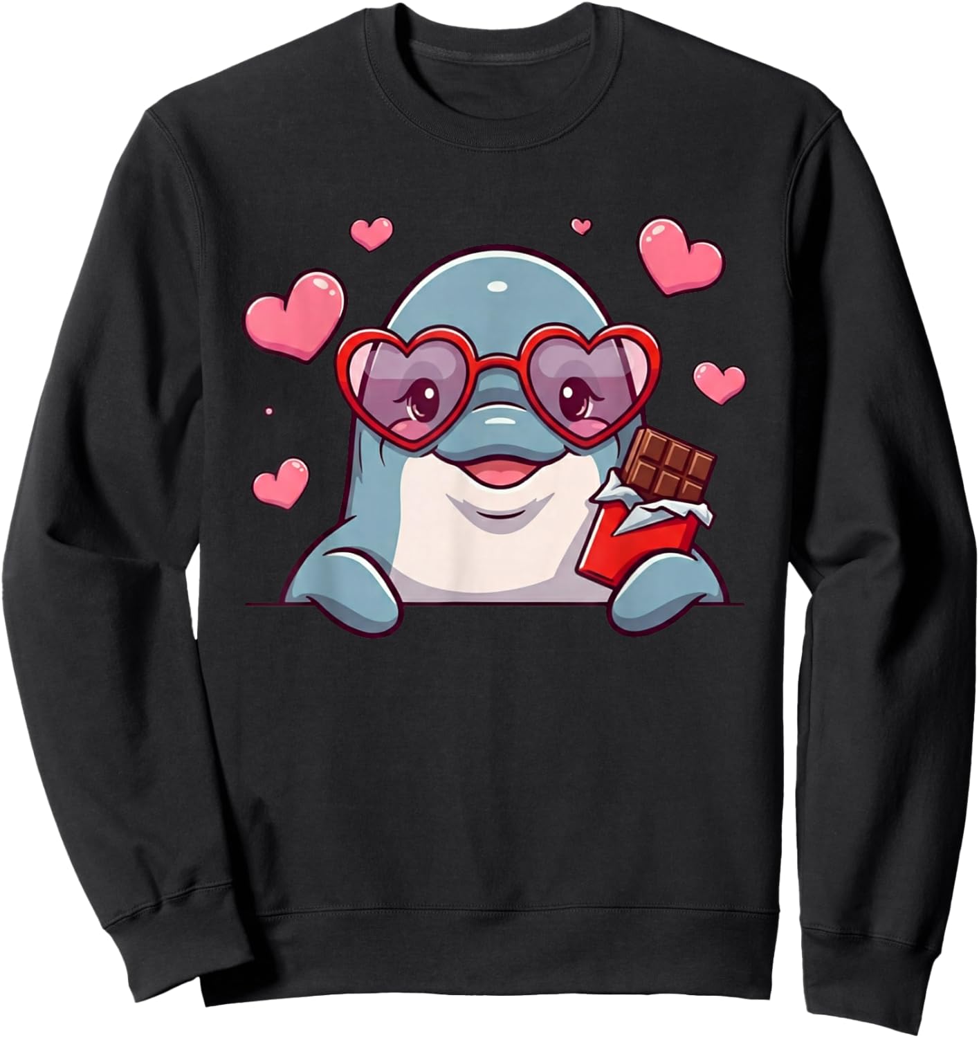 Funny Dolphin Heart Chocolate Valentine Kids Sweatshirt - Sweatshirt | Black