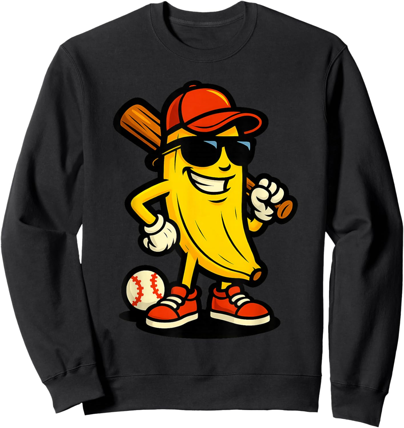 Cool Banana Baseball Cartoon Funny Sports Design Sweatshirt - Sweatshirt | Black