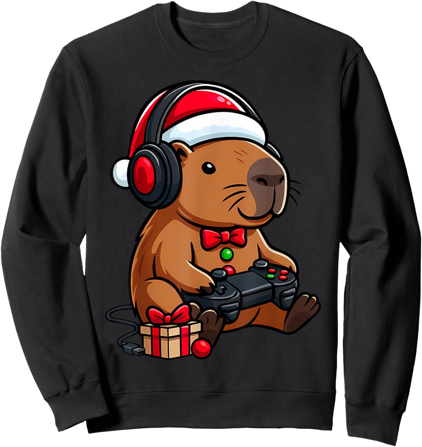 Bruh Christmas Capybara Gamer Video Gaming Men Women Kids Sweatshirt - Sweatshirt | Black