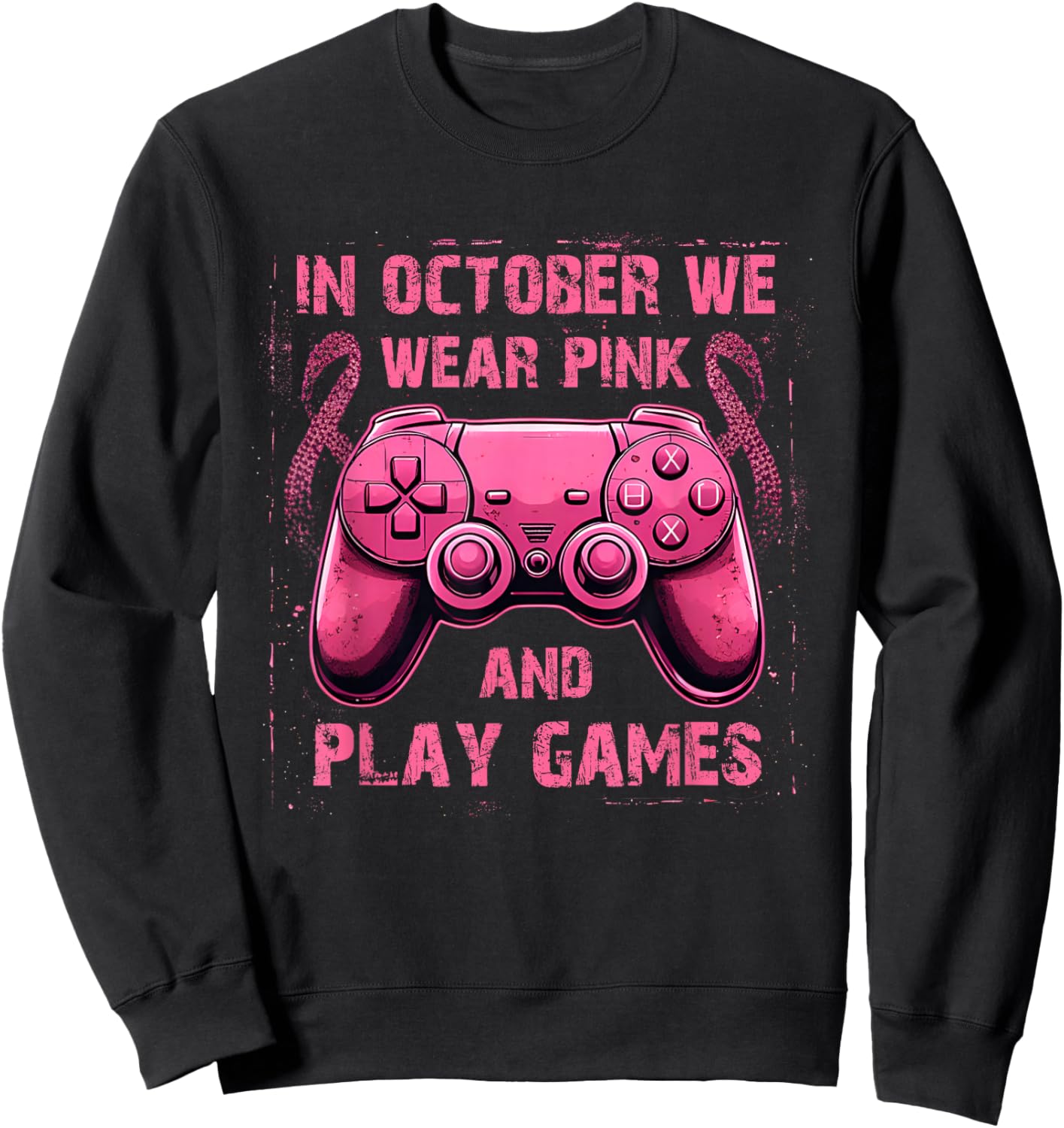 in October We Wear Pink Breast Cancer Gaming Kids Boys Youth Sweatshirt - Sweatshirt | Black