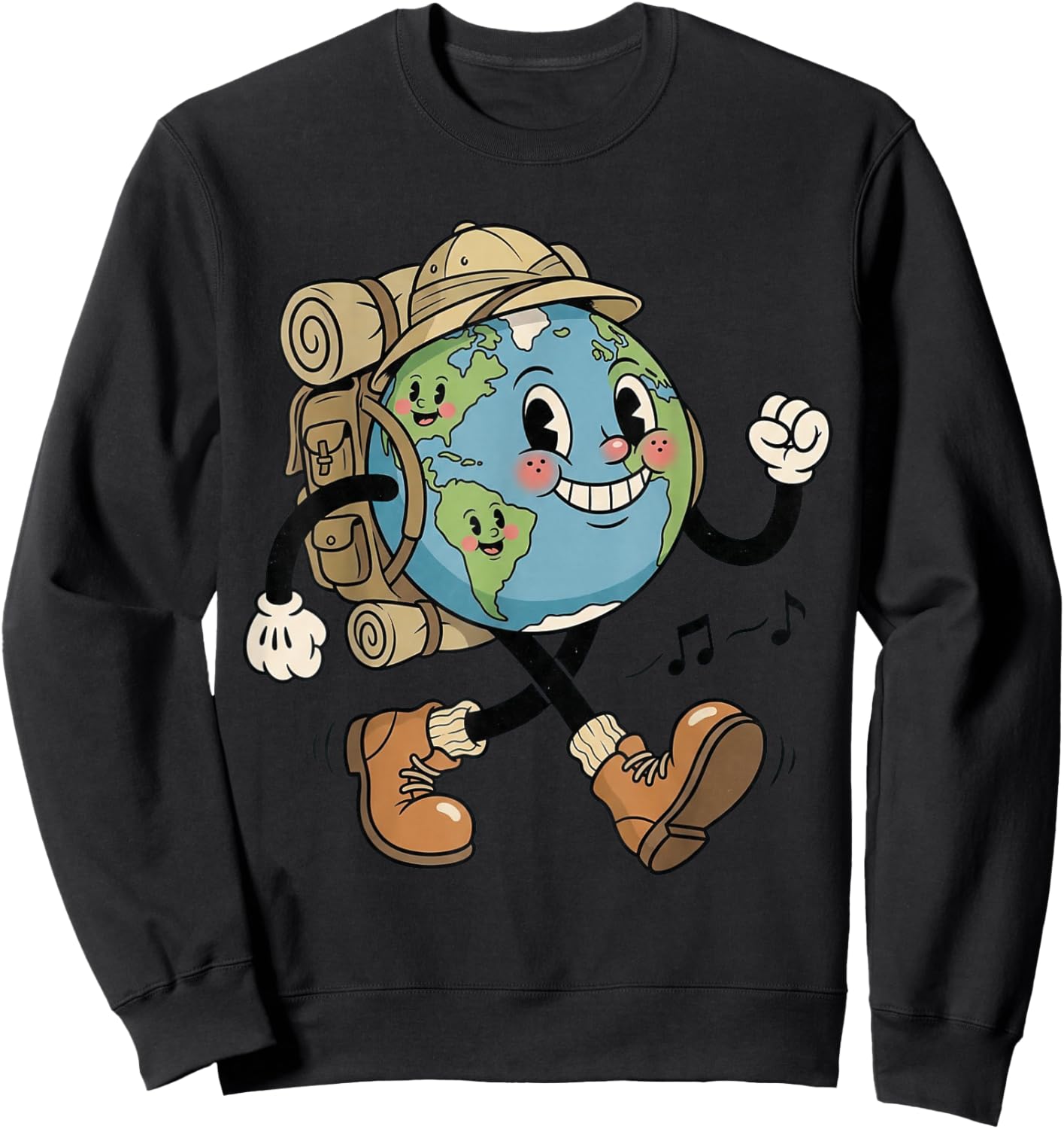 Retro Planet Hiker Adventure, Dessin animé, Jour de la Terre Sweatshirt - Sweatshirt | Black