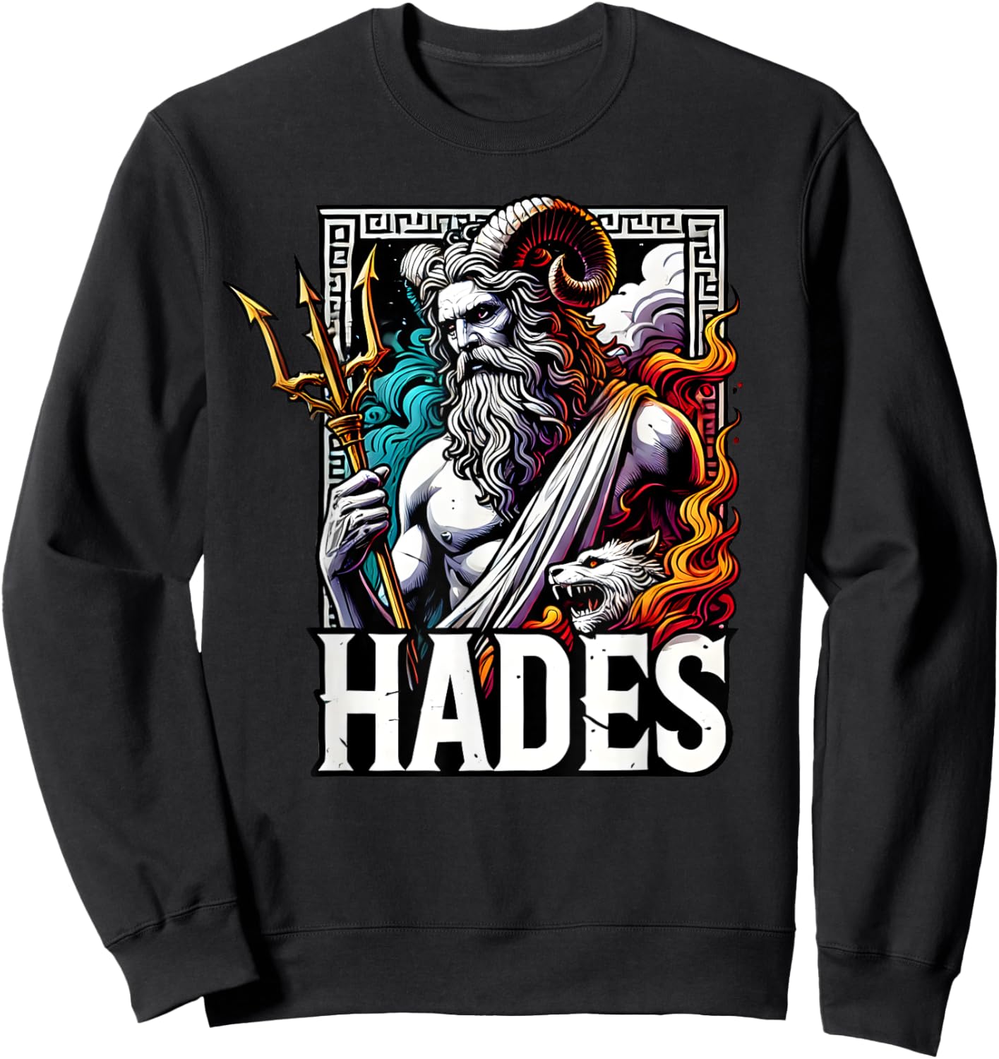 Mythology Greece Gods and Legends Hades Ancient Greek God Of The Underworld Cerberus -Adults and Kids Black Small Modern Letter Print Pull On Short Sleeve Sweatshirt - Sweatshirt | Black