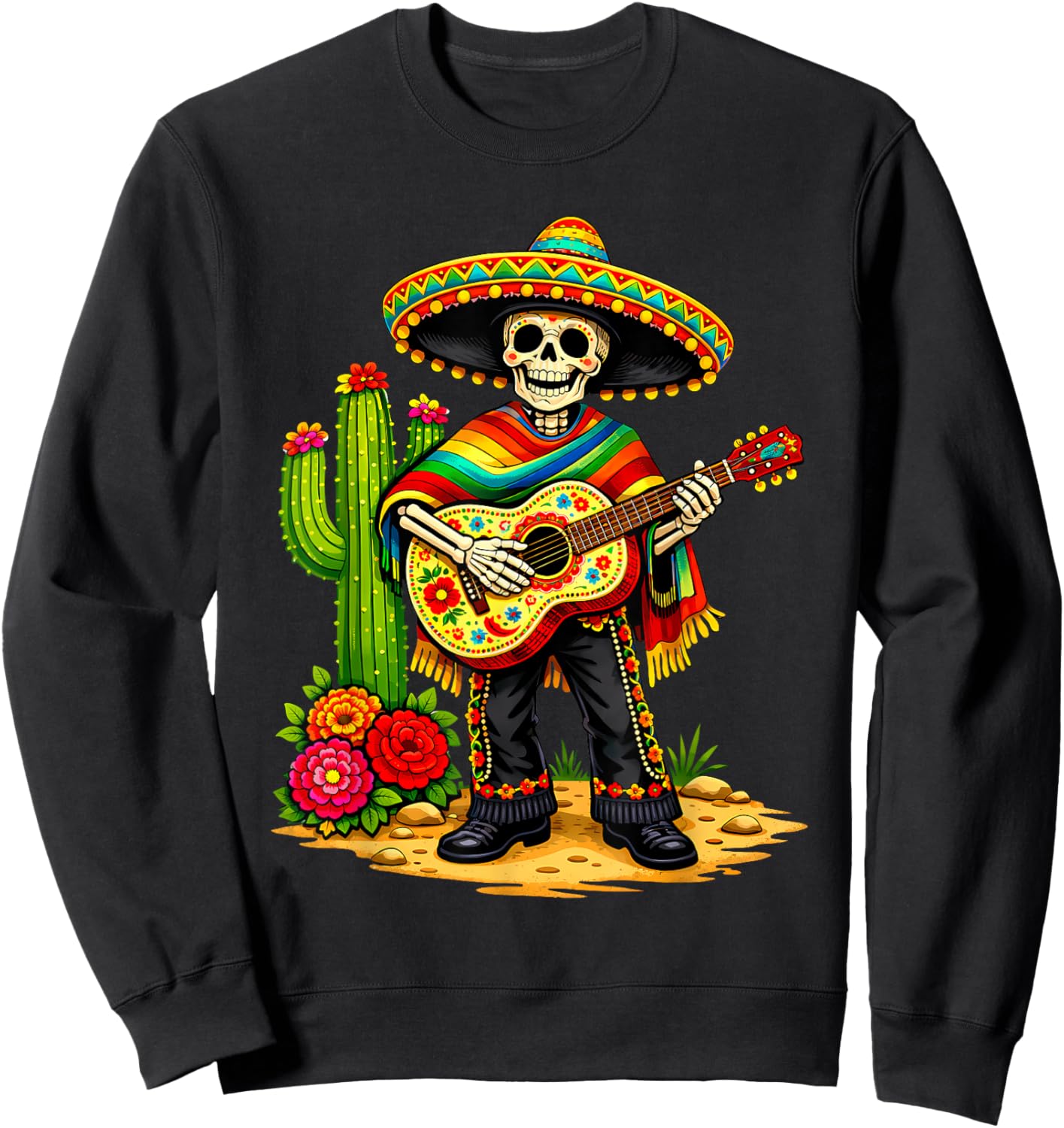 Skeleton Guitar Mexican Fiesta Sombreros 5 Cinco De Mayo Men Sweatshirt - Sweatshirt | Black