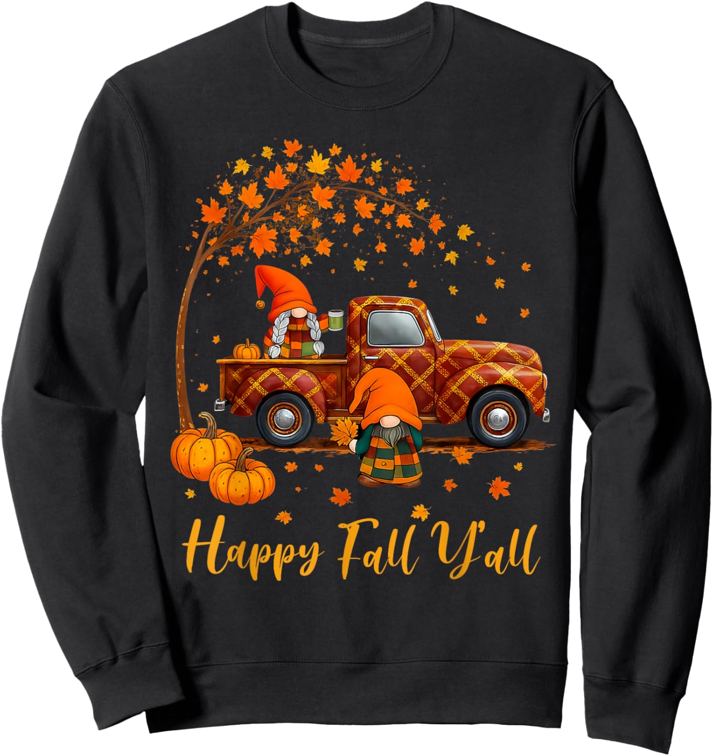 Happy Fall Y'all Gnomes Autumn Thanksgiving Men Women Kids Sweatshirt - Sweatshirt | Black