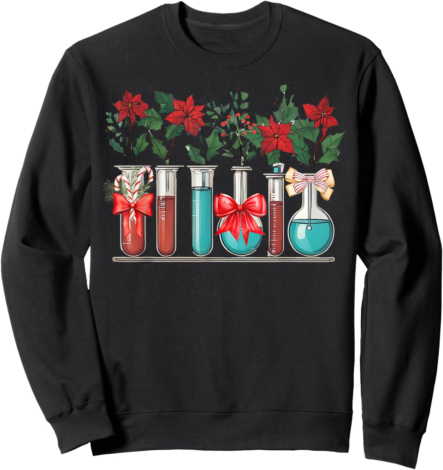 Test Tube Flower Christmas Chemistry Nerd Science Teacher Sweatshirt - Sweatshirt | Black