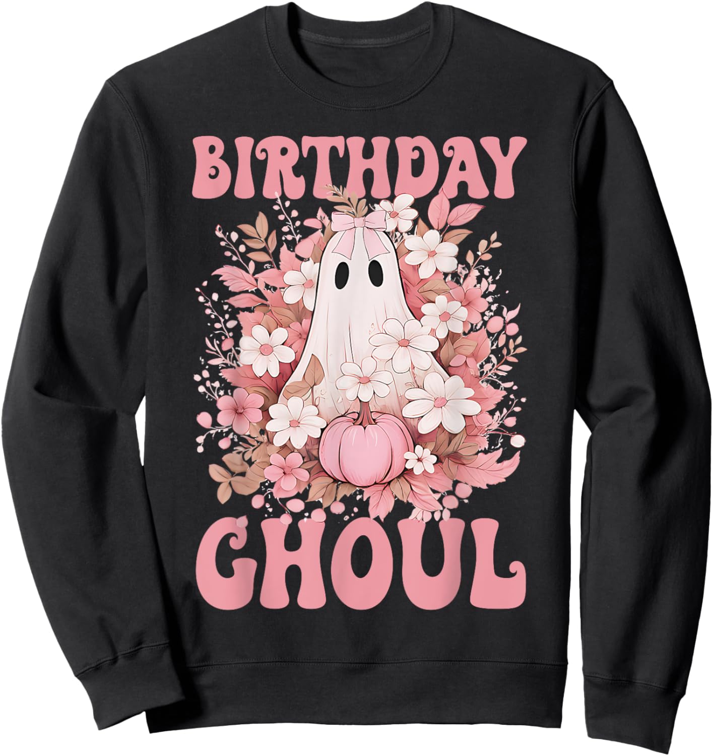 Birthday Ghoul Floral Ghost Bow Halloween Birthday Girls Sweatshirt - Sweatshirt | Black