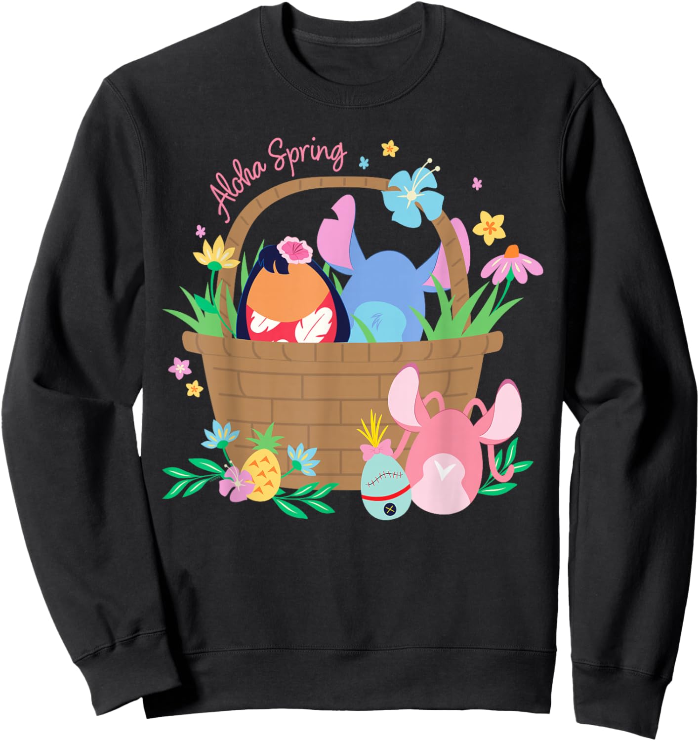 Disney Lilo & Stitch + Angel Aloha Spring Easter Eggs Basket Sweatshirt - Sweatshirt | Black