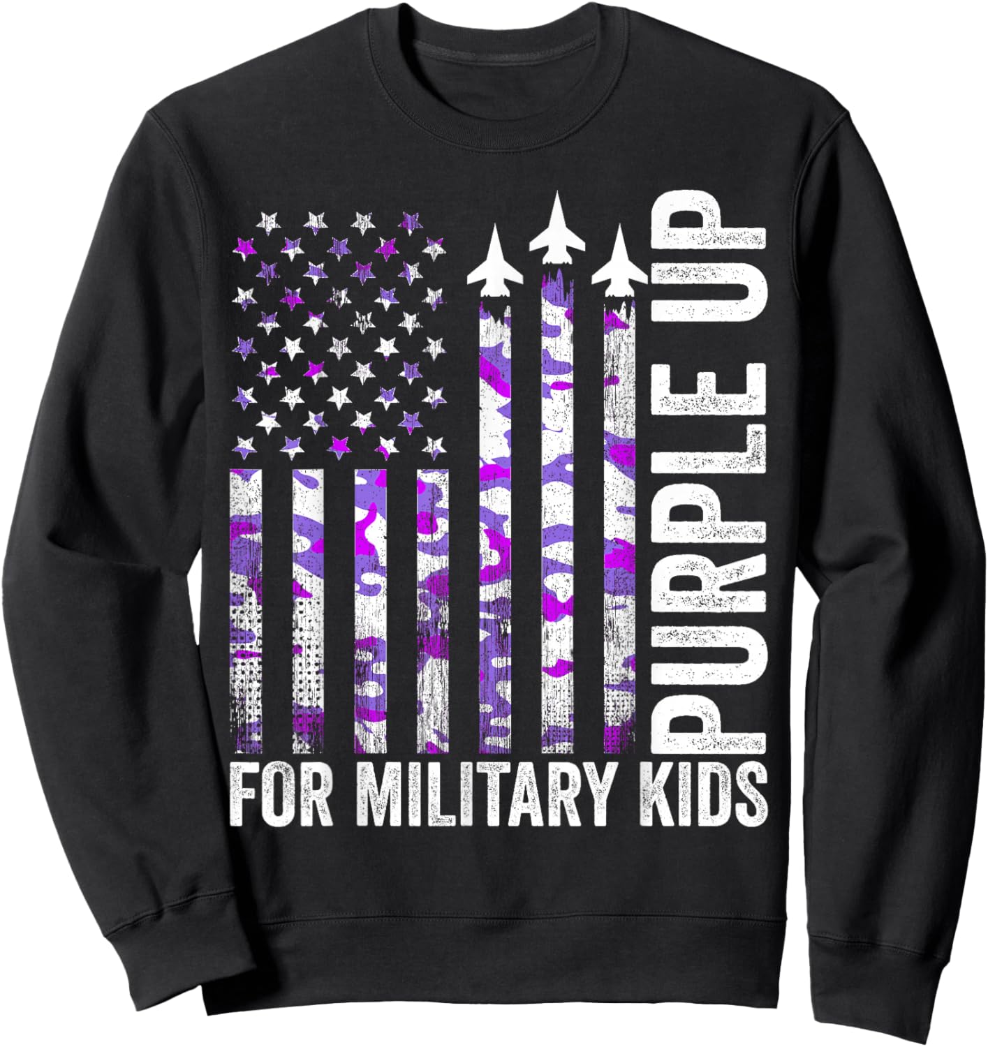 Purple Up for Military Kids USA Flag Military Child Month Sweatshirt - Sweatshirt | Black