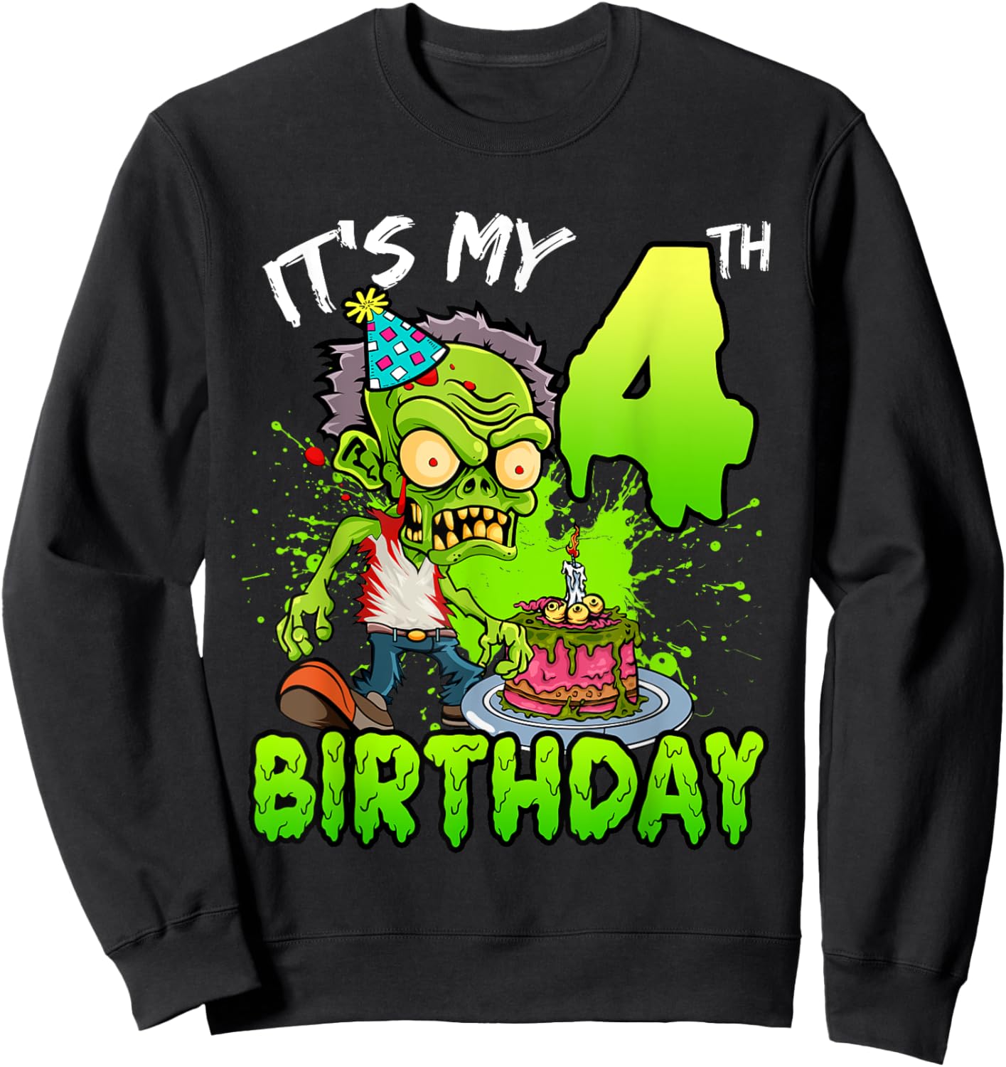 It's My 4th Birthday Zombie Lover 4 Year Old Boys Girls Sweatshirt - Sweatshirt | Black