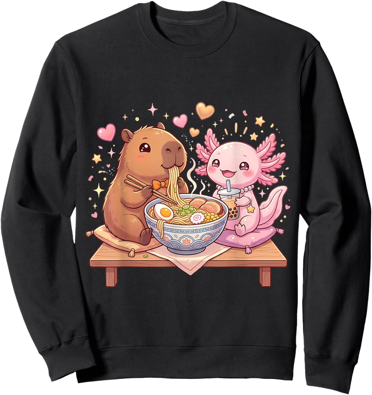 Kawaii Kawaii Ramen Capybara et Axolotl Sweatshirt - Sweatshirt | Black