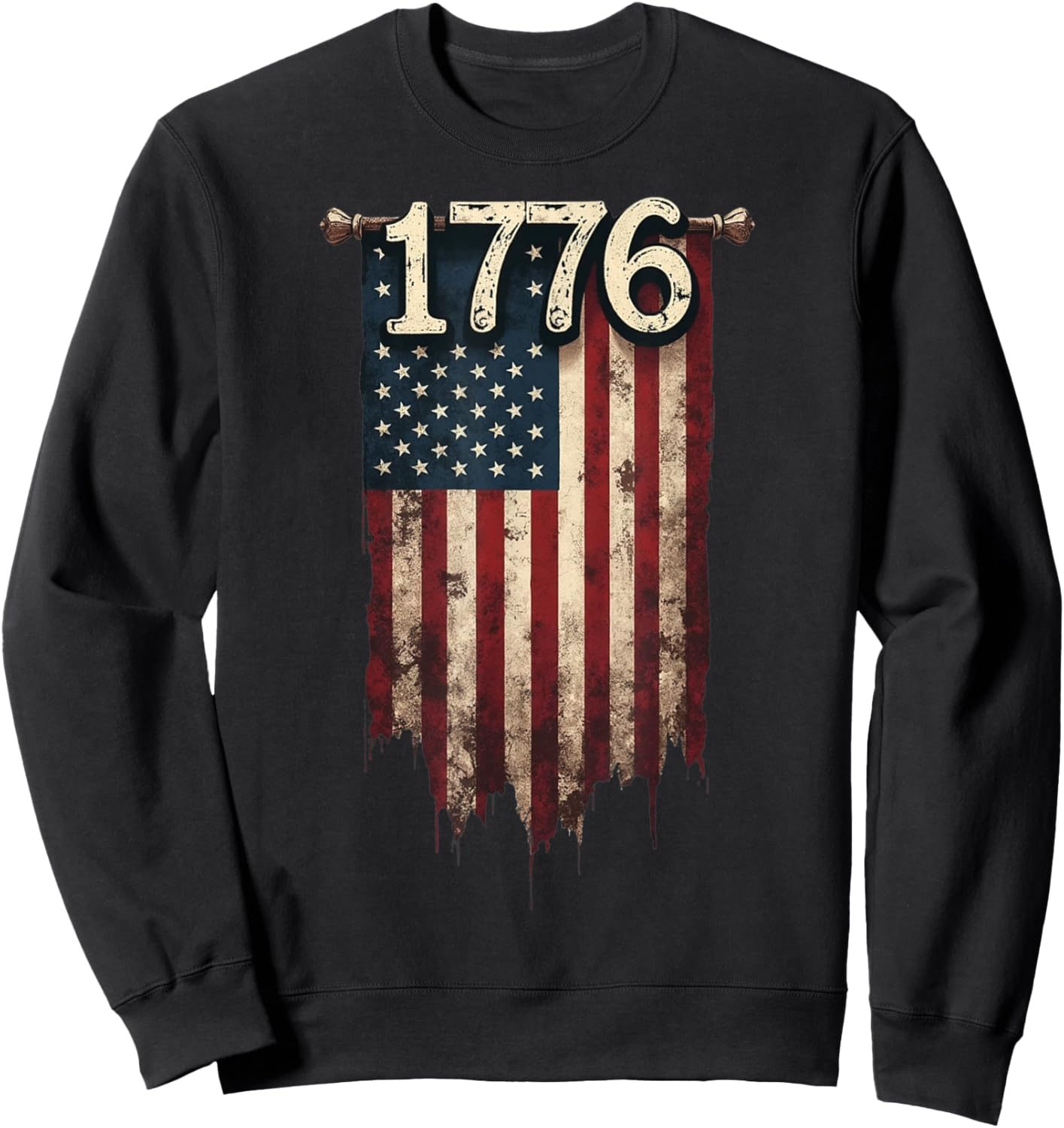 1776 Distressed American Flag Patriotic Sweatshirt - Sweatshirt | Black