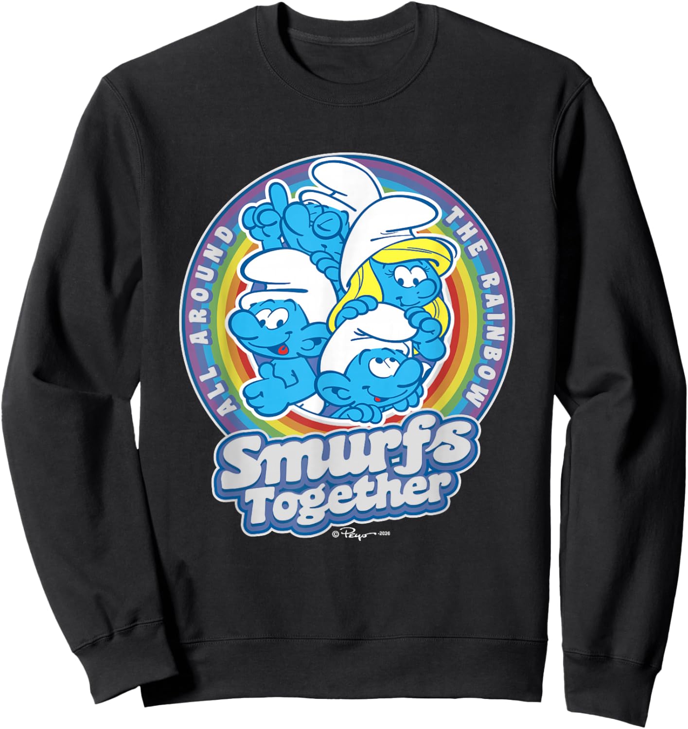The Smurfs All Around The Rainbow Smurfs Together Sweatshirt - Sweatshirt | Black
