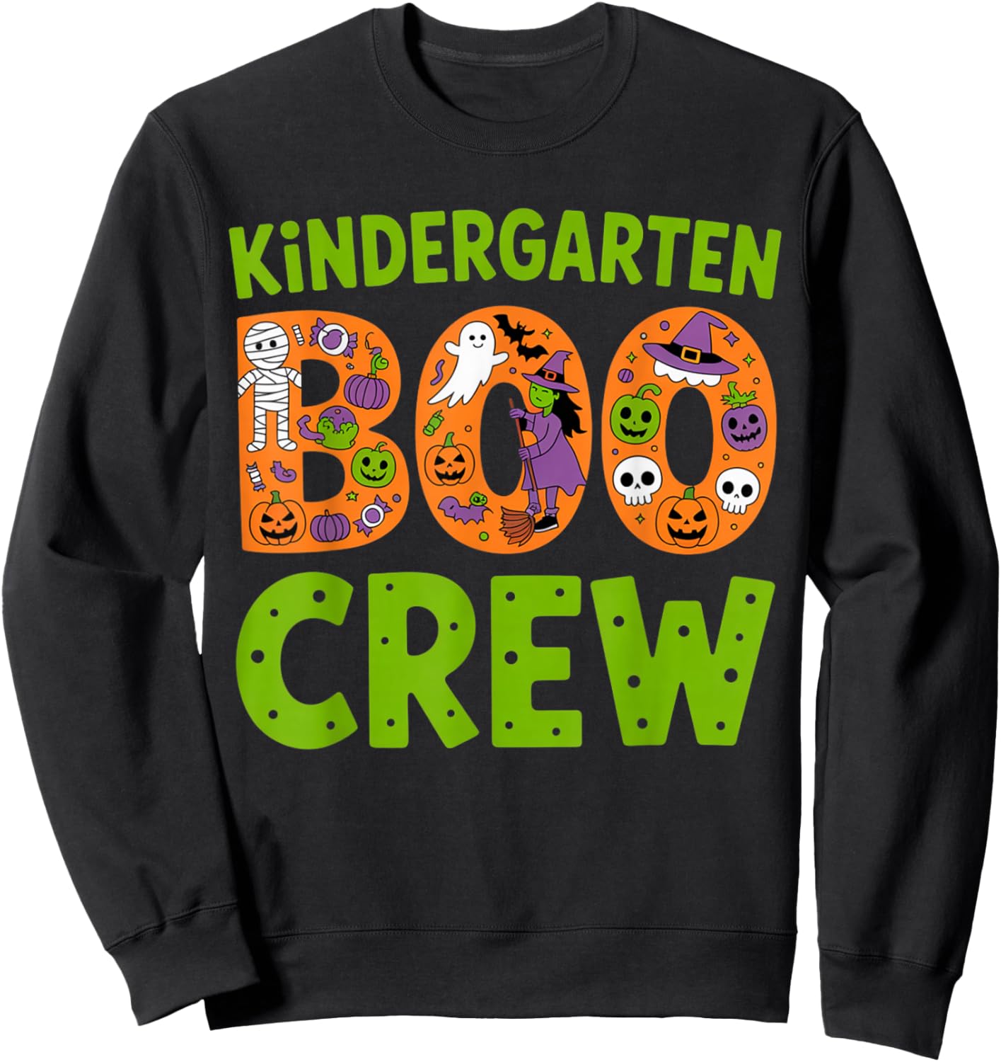 Kindergarten Boo Crew Funny Halloween Teacher Kids Sweatshirt - Sweatshirt | Black