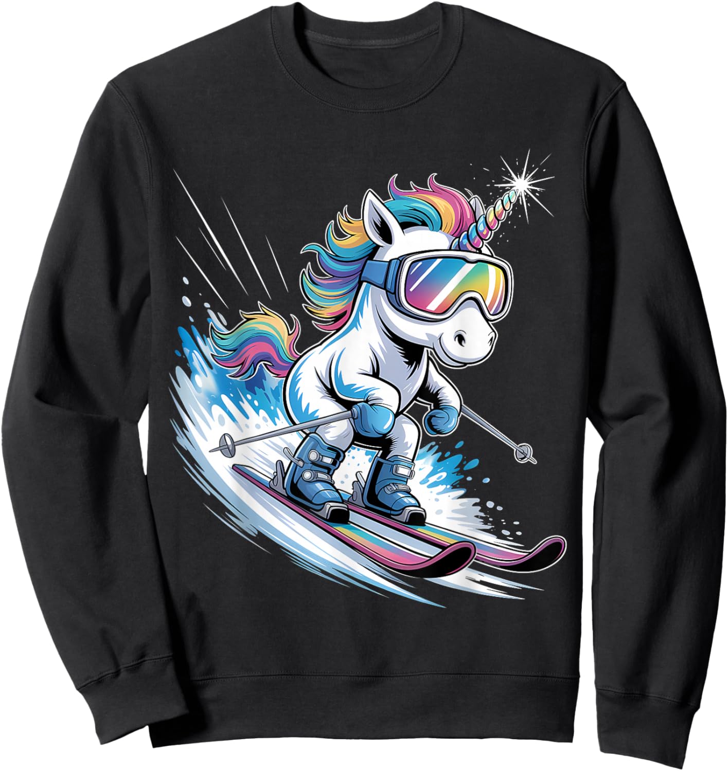 Skiing Winter Sport Skiing Funny Skiing Unicorn Sweatshirt - Sweatshirt | Black