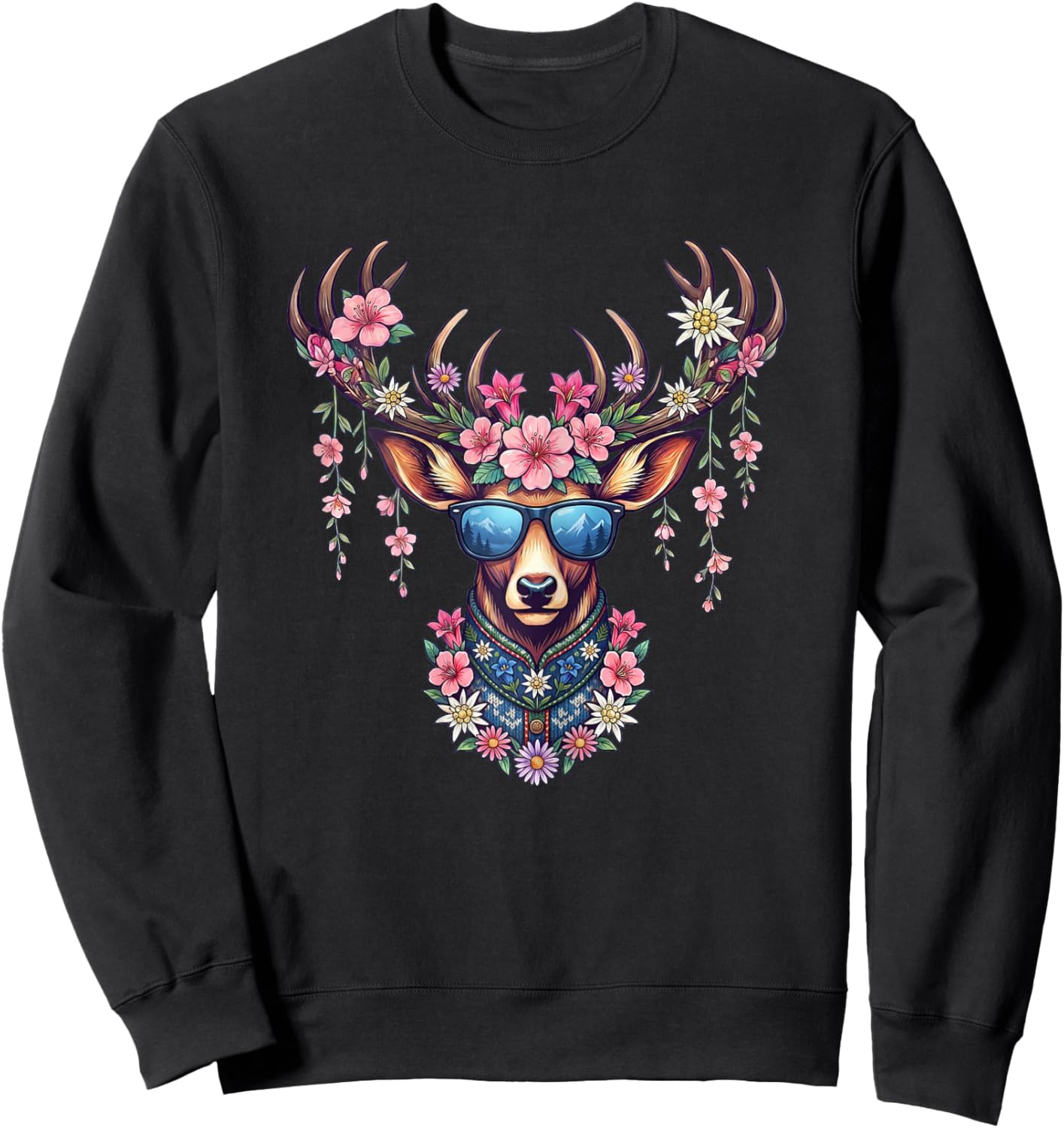 Trachtenshirt Damen Trachten Hirsch weiß Dirndl Sweatshirt - Sweatshirt | Black