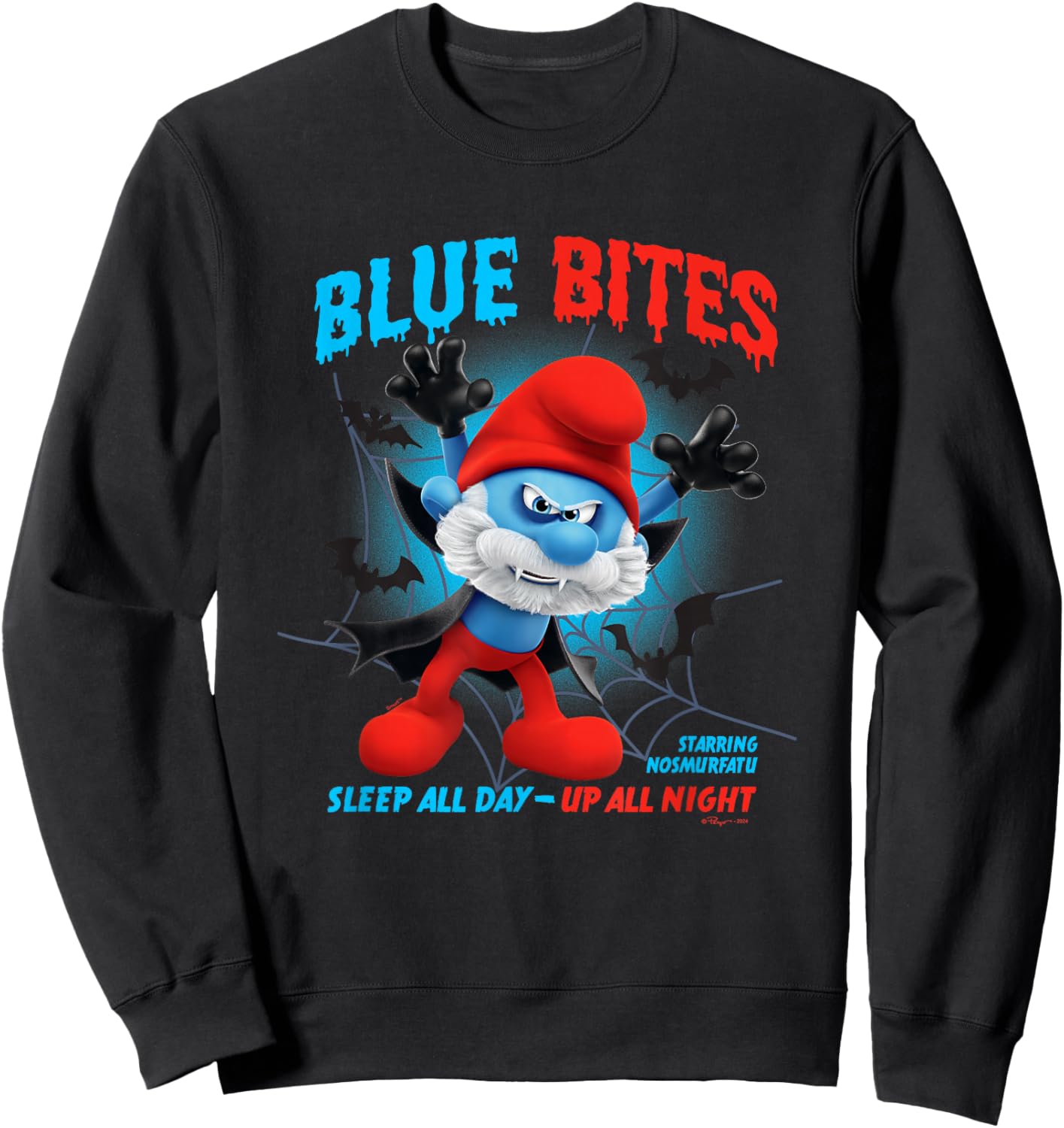 The Smurfs Halloween Papa Smurf Blue Bites Big Chest Logo Sweatshirt - Sweatshirt | Black