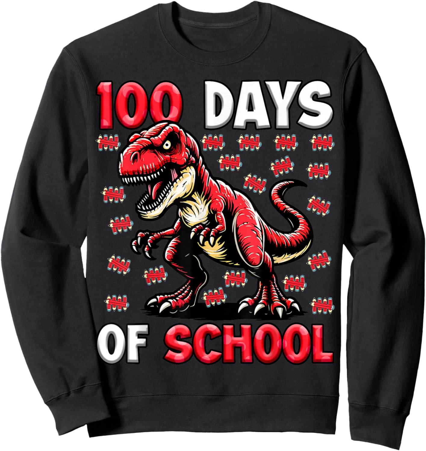 100 Days of School T-Rex Kids Boys 100th Day of School Sweatshirt - Sweatshirt | Black