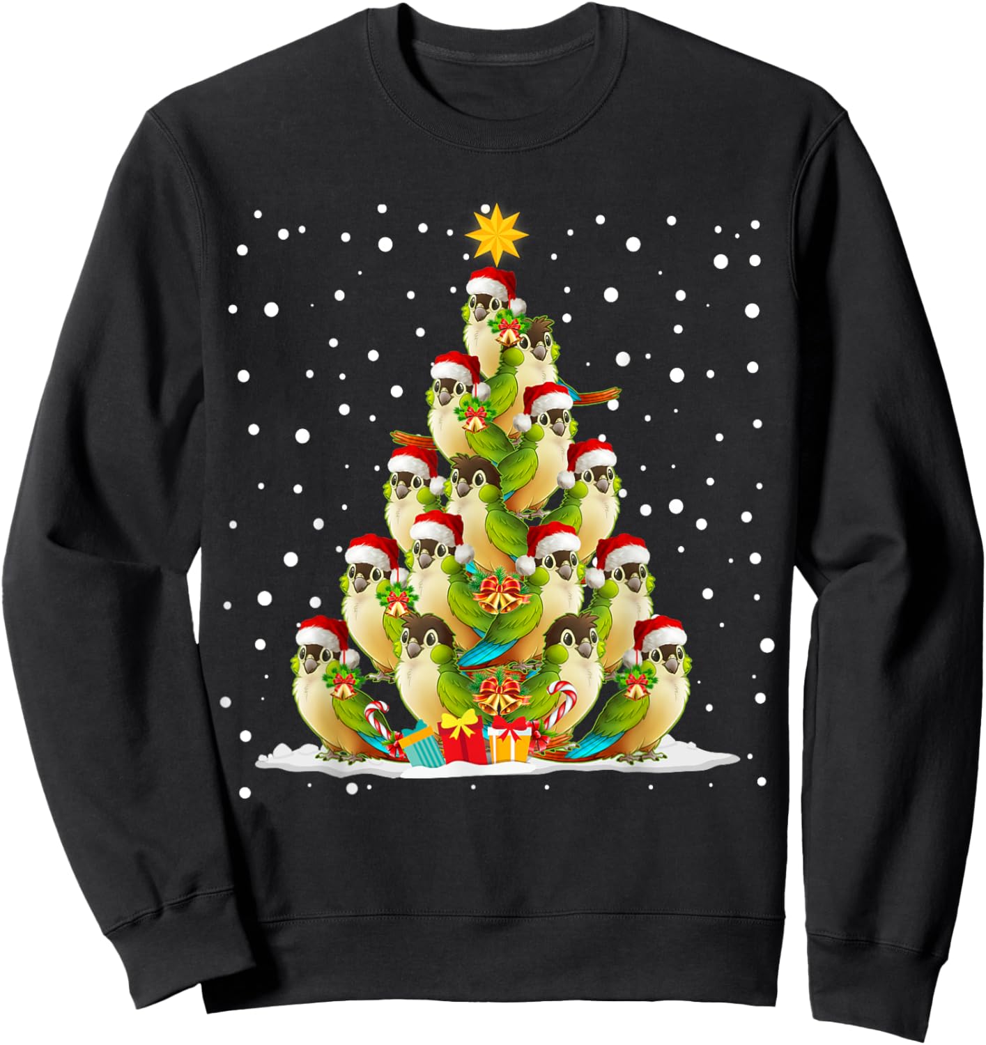 Green Cheek Conure Parrot Christmas Ornament Tree Sweatshirt - Sweatshirt | Black