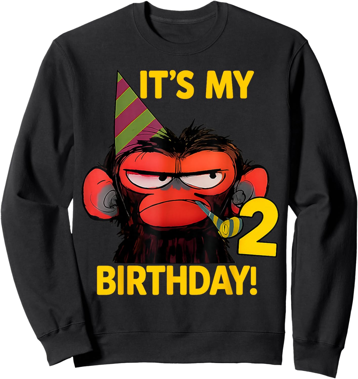 Humor Its My 2nd Birthday Grumpy Funny Monkey Meme Sweatshirt - Sweatshirt | Black